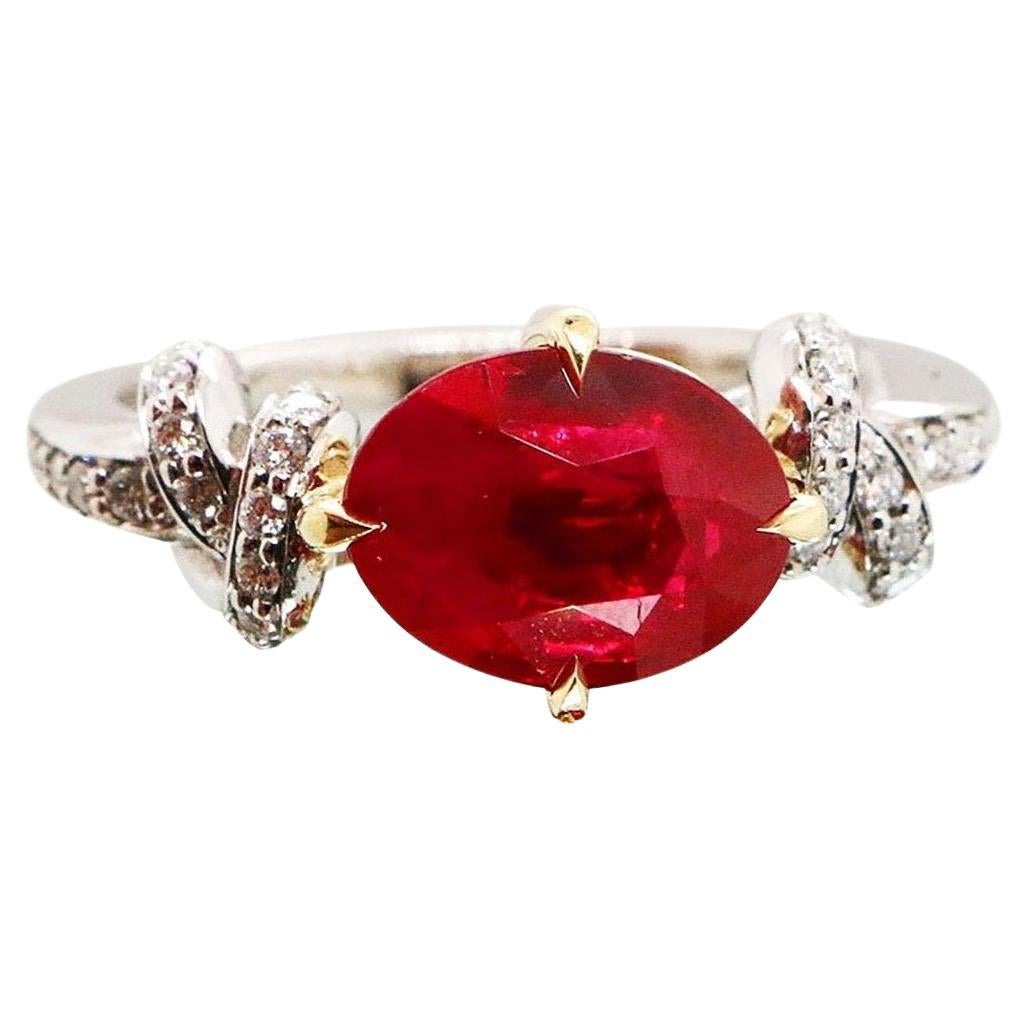 3ct Rubelite Tourmaline Set in "Forget Me Knot" Ring 18ct Gold
