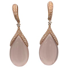 74.6 4 carat Pink Topaz Earrings Set in 18K Yellow Gold with Pave Diamonds