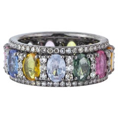 7.46 Carat Diamond and Multi Sapphire Infinity Band Ring