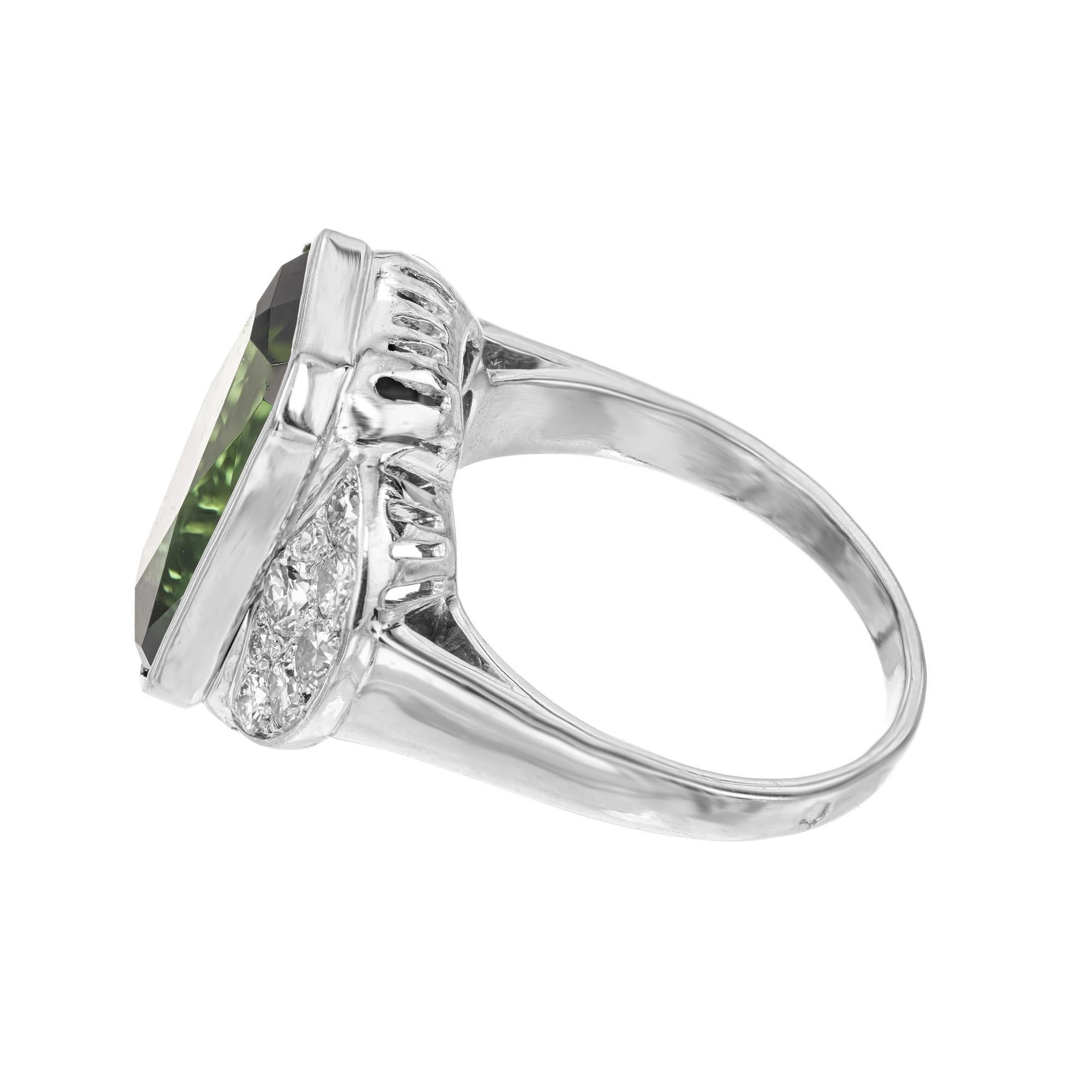 7.46 Carat Green Octagonal Tourmaline Pavé Diamond Platinum Cocktail Ring In Excellent Condition For Sale In Stamford, CT