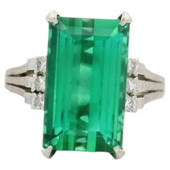 7.46 Carat Green Tourmaline Diamond Platinum Ring