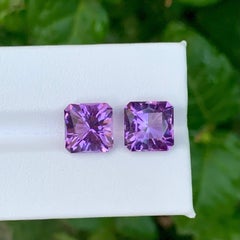 7.46 Carat Natural Loose Purple Amethyst Pair Asscher Cut Brazilian Gemstone