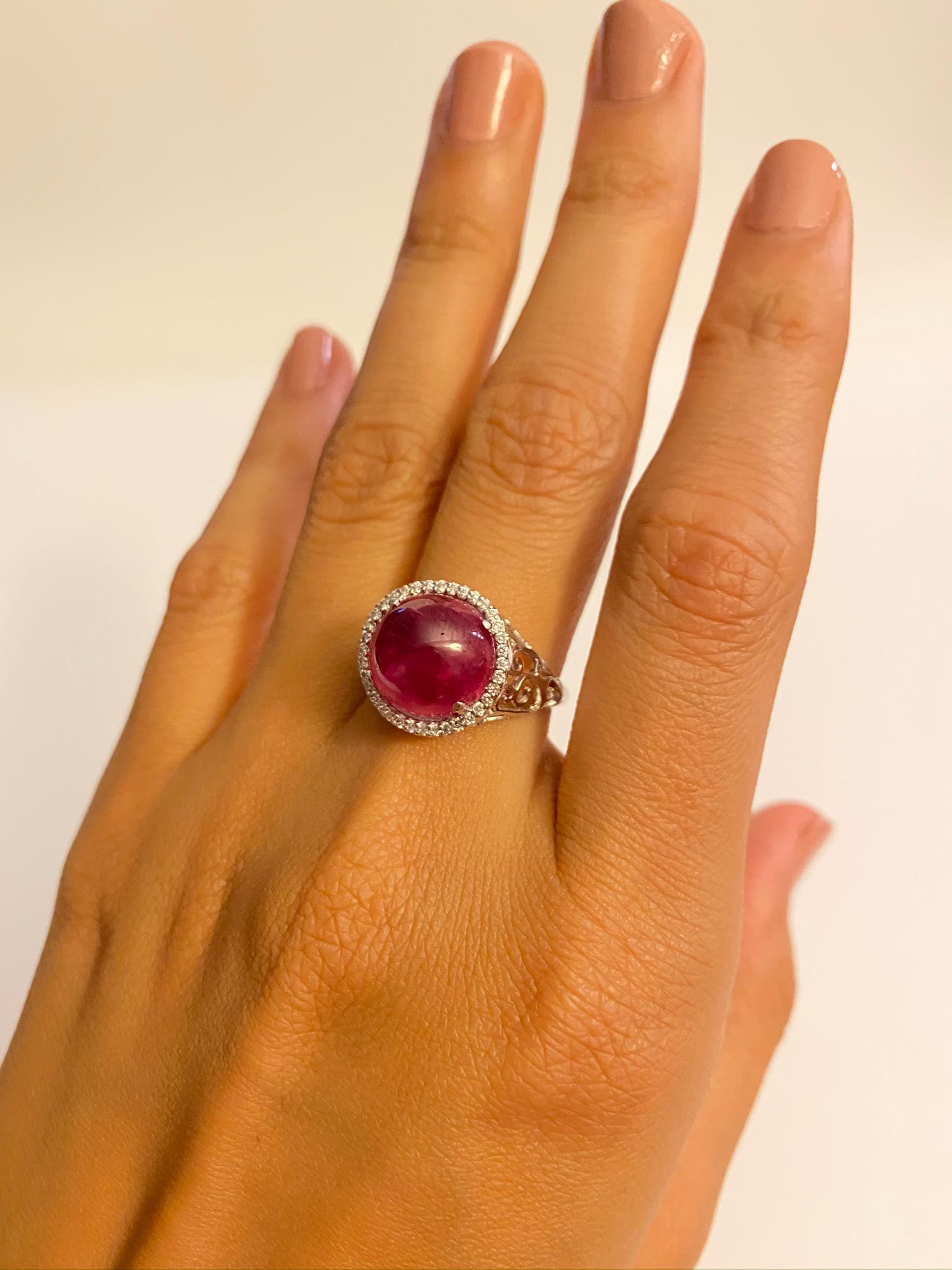7.46 Carat Natural Unheated Burmese Ruby, Platinum Art Deco Style Ring In New Condition In New York, NY