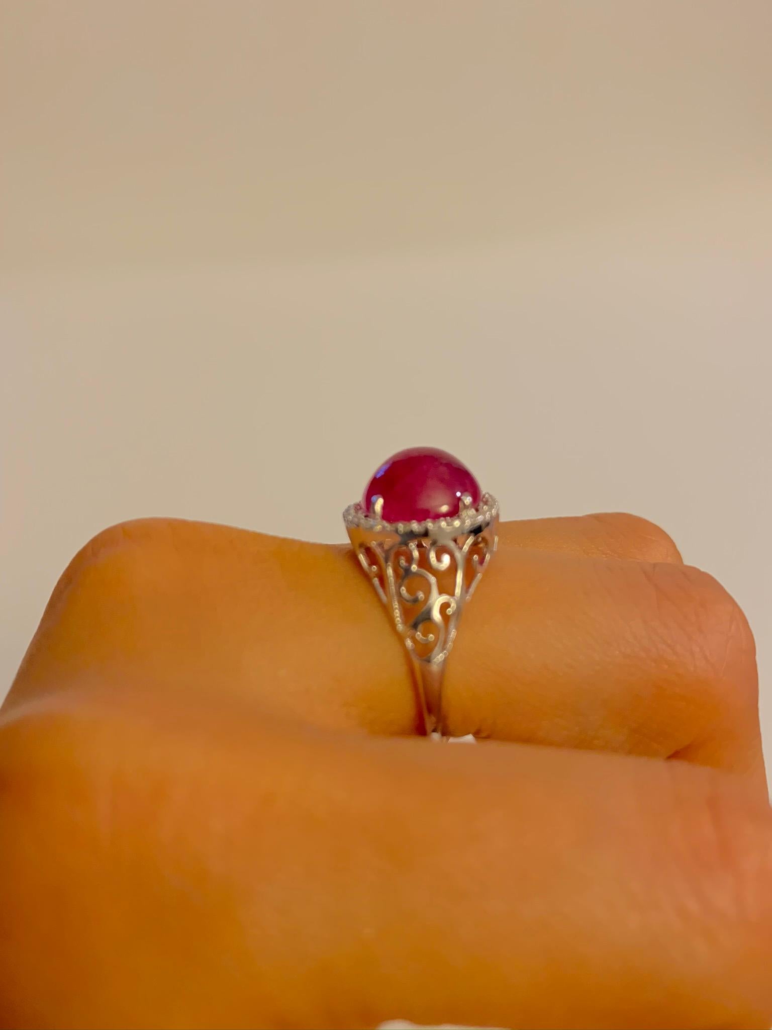 Women's or Men's 7.46 Carat Natural Unheated Burmese Ruby, Platinum Art Deco Style Ring