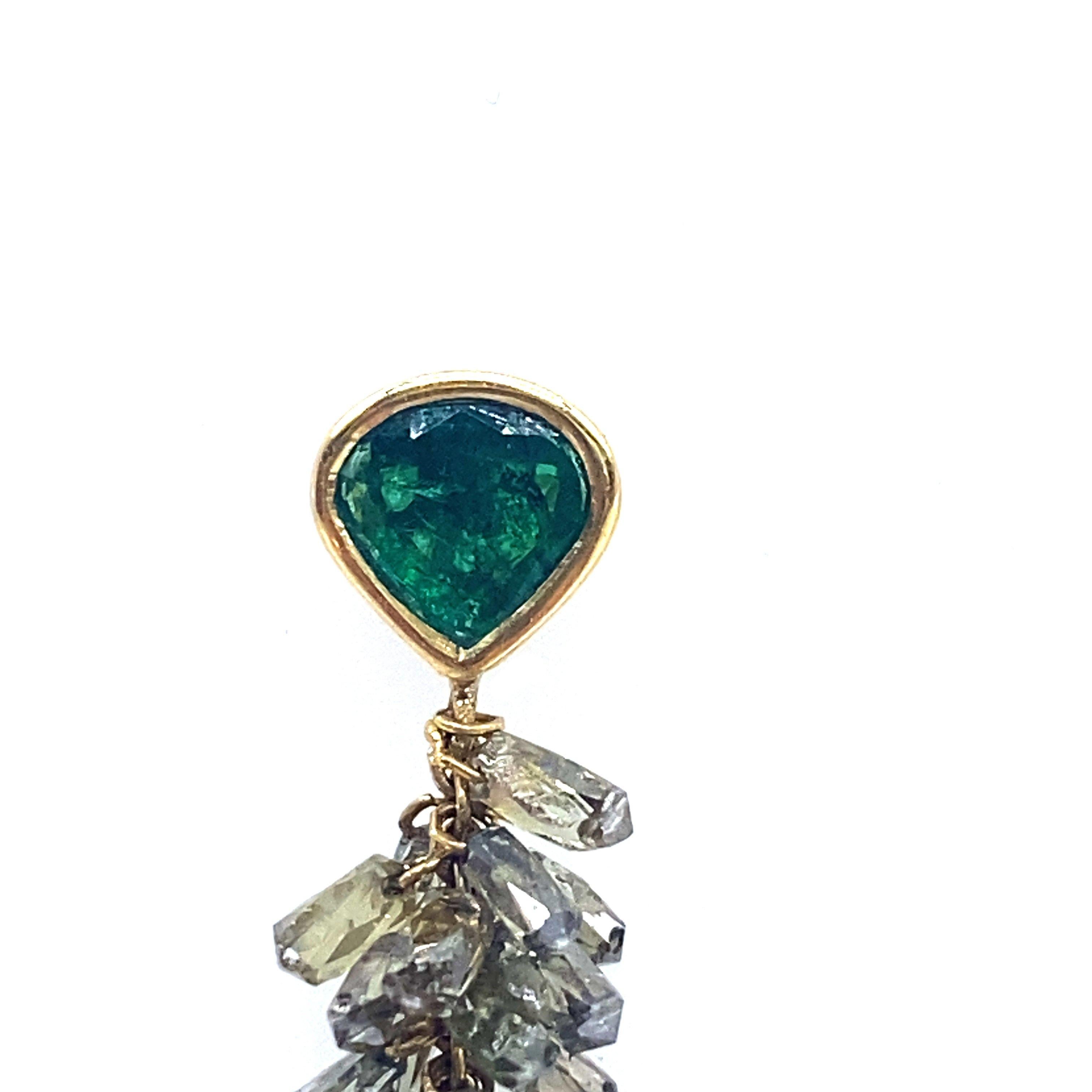 Pear Cut 7.46 Carat Pear Shaped Emeralds Dangle Earrings with Diamonds For Sale