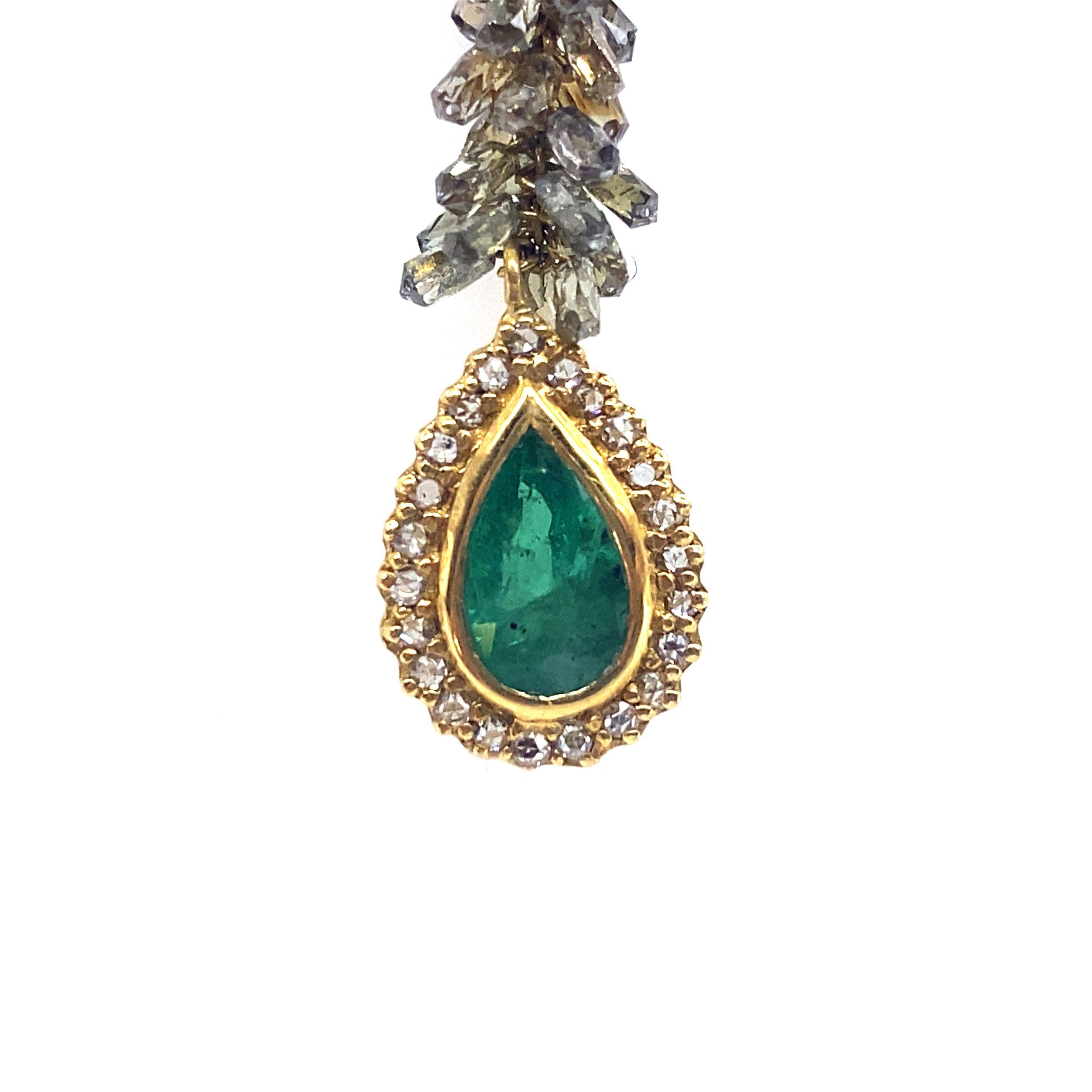 7.46 Carat Pear Shaped Emeralds Dangle Earrings with Diamonds In New Condition For Sale In Secaucus, NJ