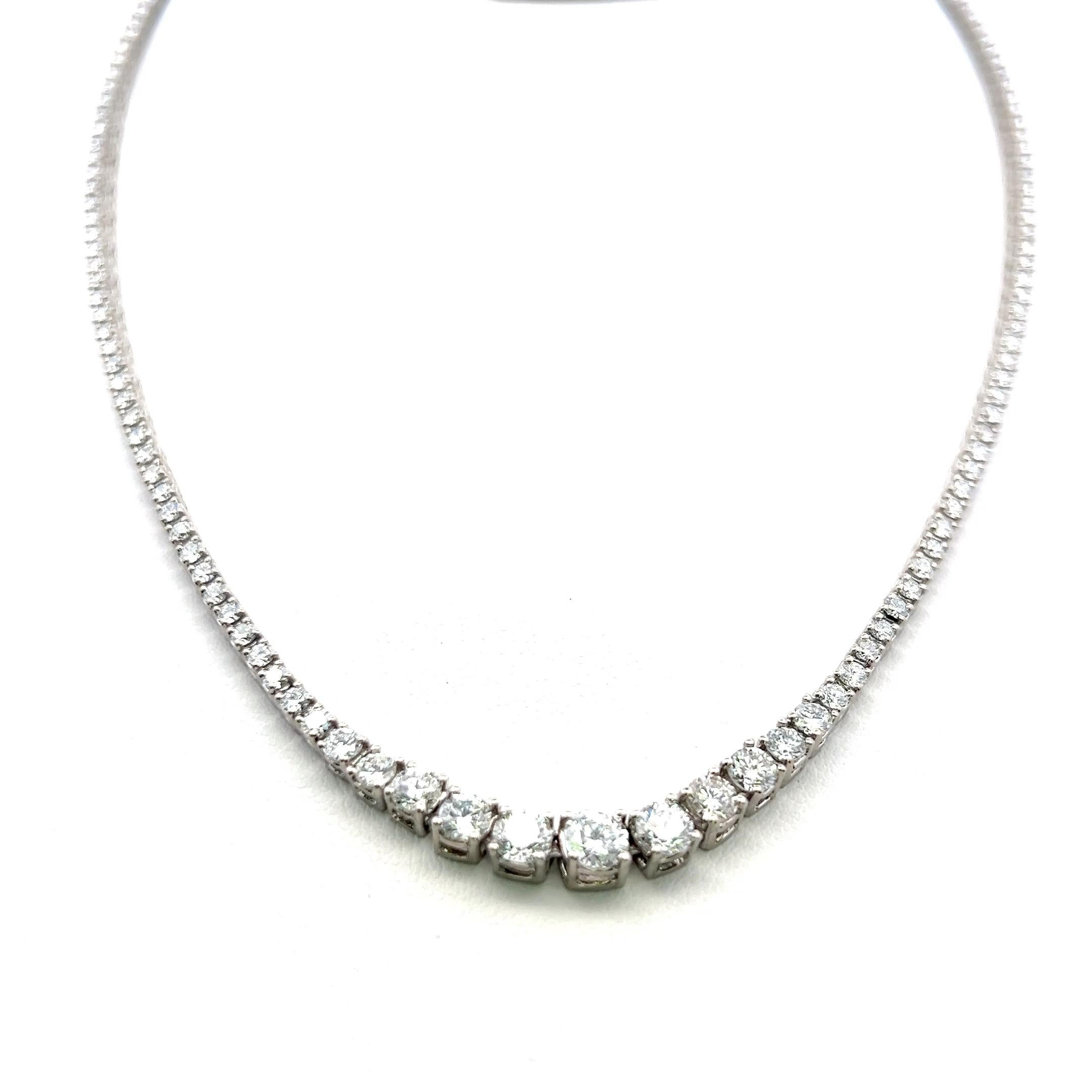 7,46 carati di diamante tondo brillante G-I VS Collana Riviera in oro bianco 14 carati In condizioni Nuovo in vendita a New York, NY