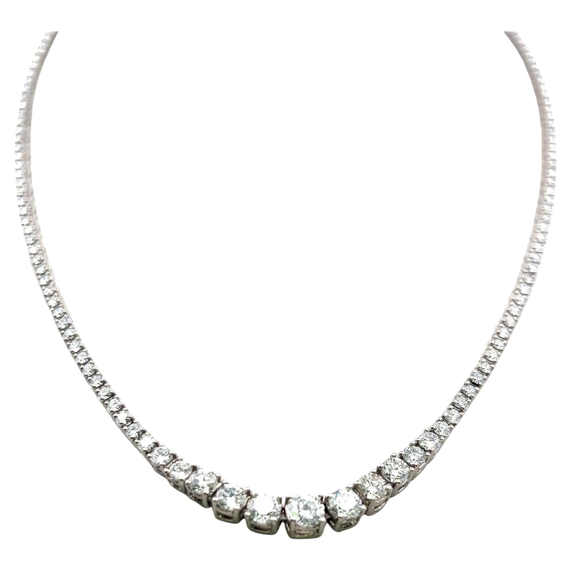 7.46 Carat Round Brilliant G-I VS Diamond 14 Karat White Gold Riviera Necklace