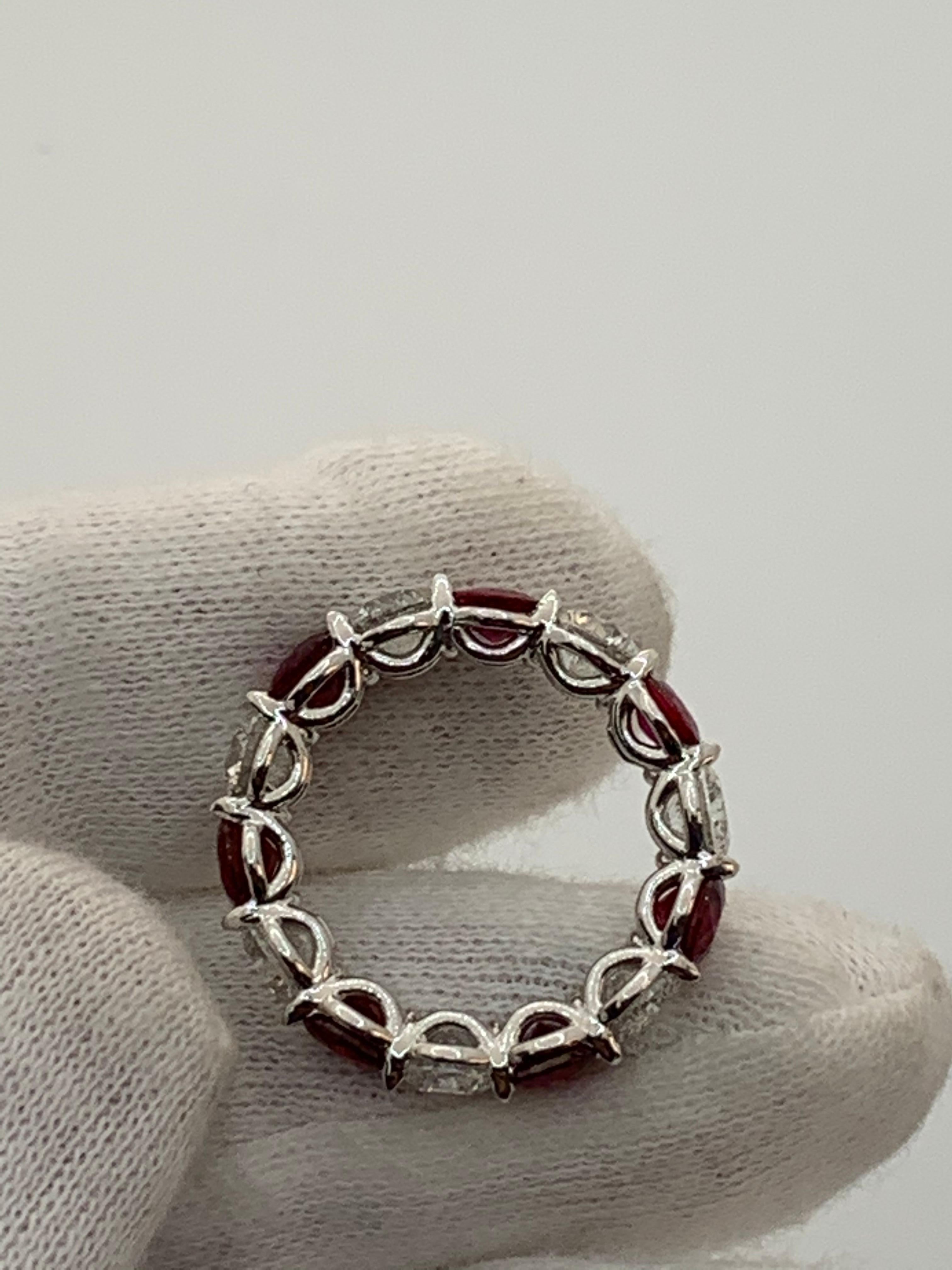 Round Cut 7.46 Carat Ruby and Round Diamond Eternity Band Ring For Sale
