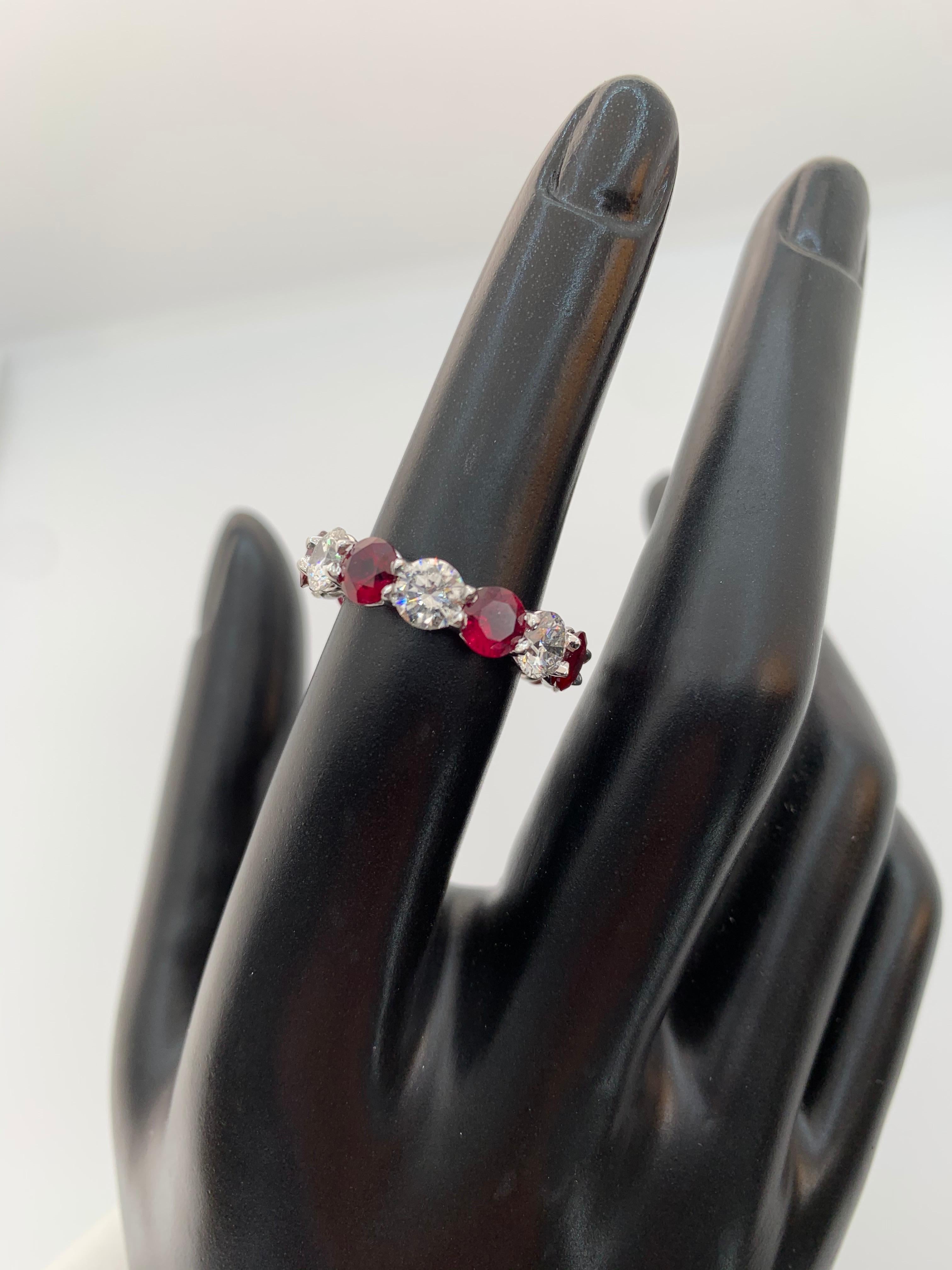 7.46 Carat Ruby and Round Diamond Eternity Band Ring In New Condition For Sale In New York, NY