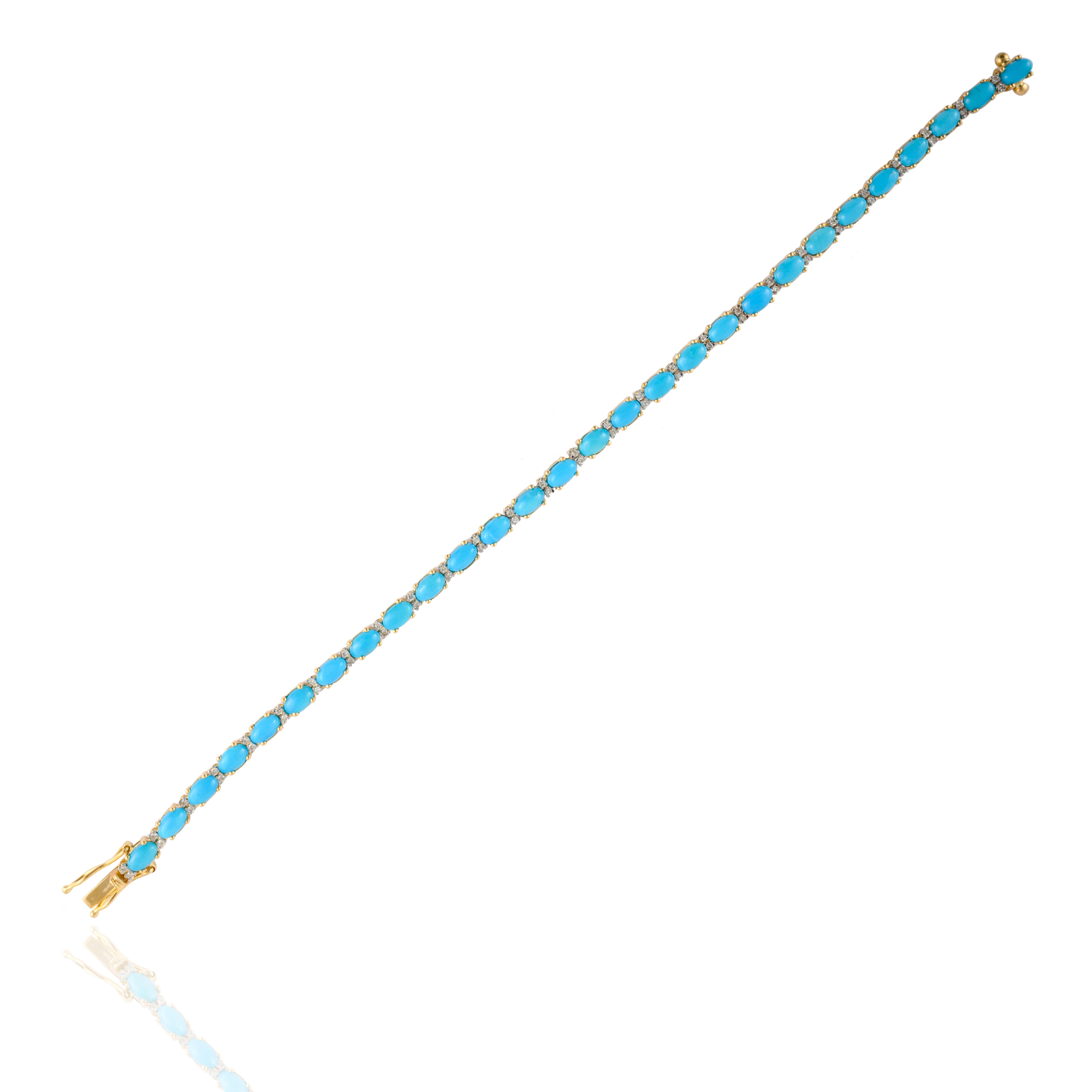 Modern 7.46ct Natural Turquoise Diamond Fine Bracelet Crafted in 18k Solid Yellow Gold For Sale