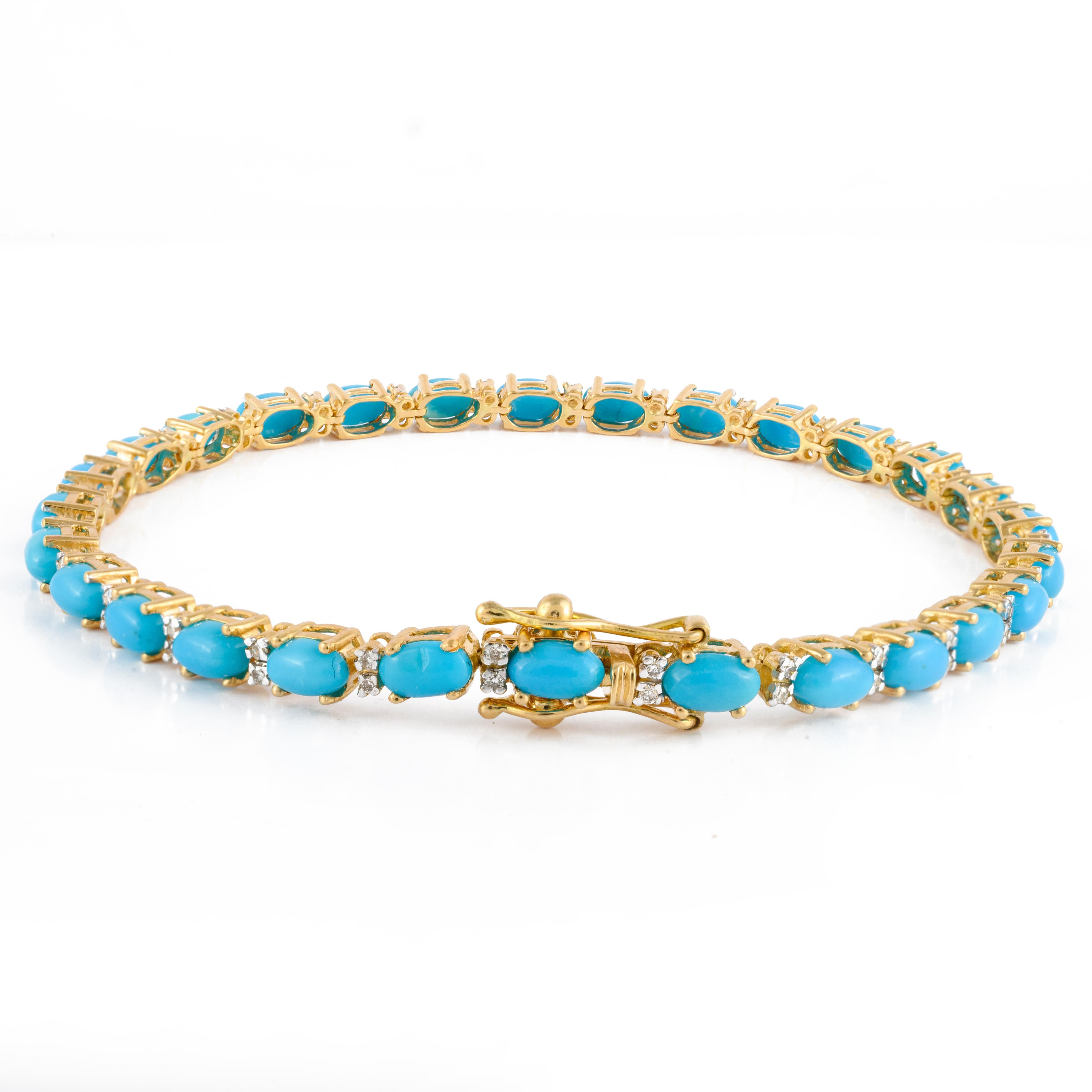 Oval Cut 7.46ct Natural Turquoise Diamond Fine Bracelet Crafted in 18k Solid Yellow Gold For Sale