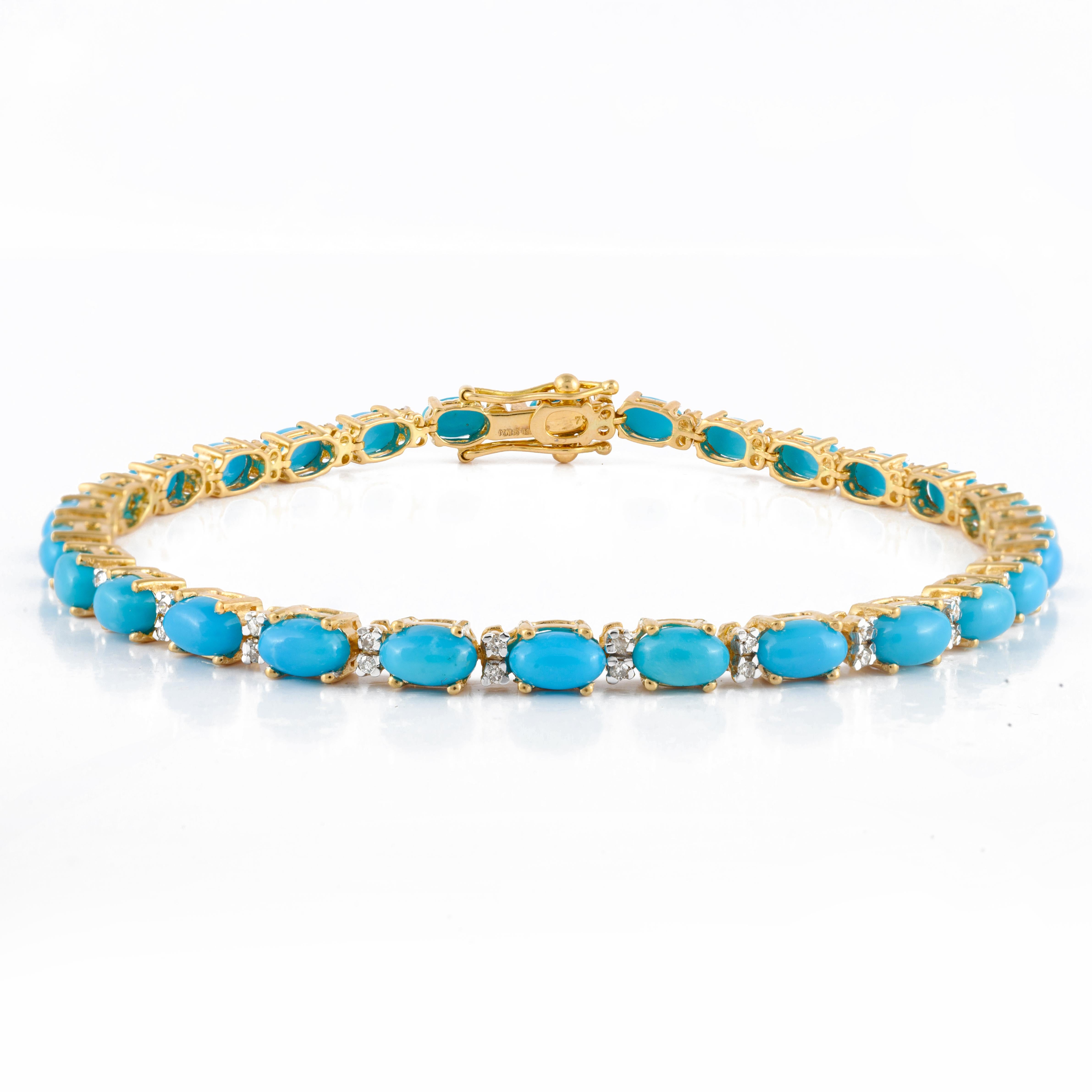 7.46ct Natural Turquoise Diamond Fine Bracelet Crafted in 18k Solid Yellow Gold For Sale 1