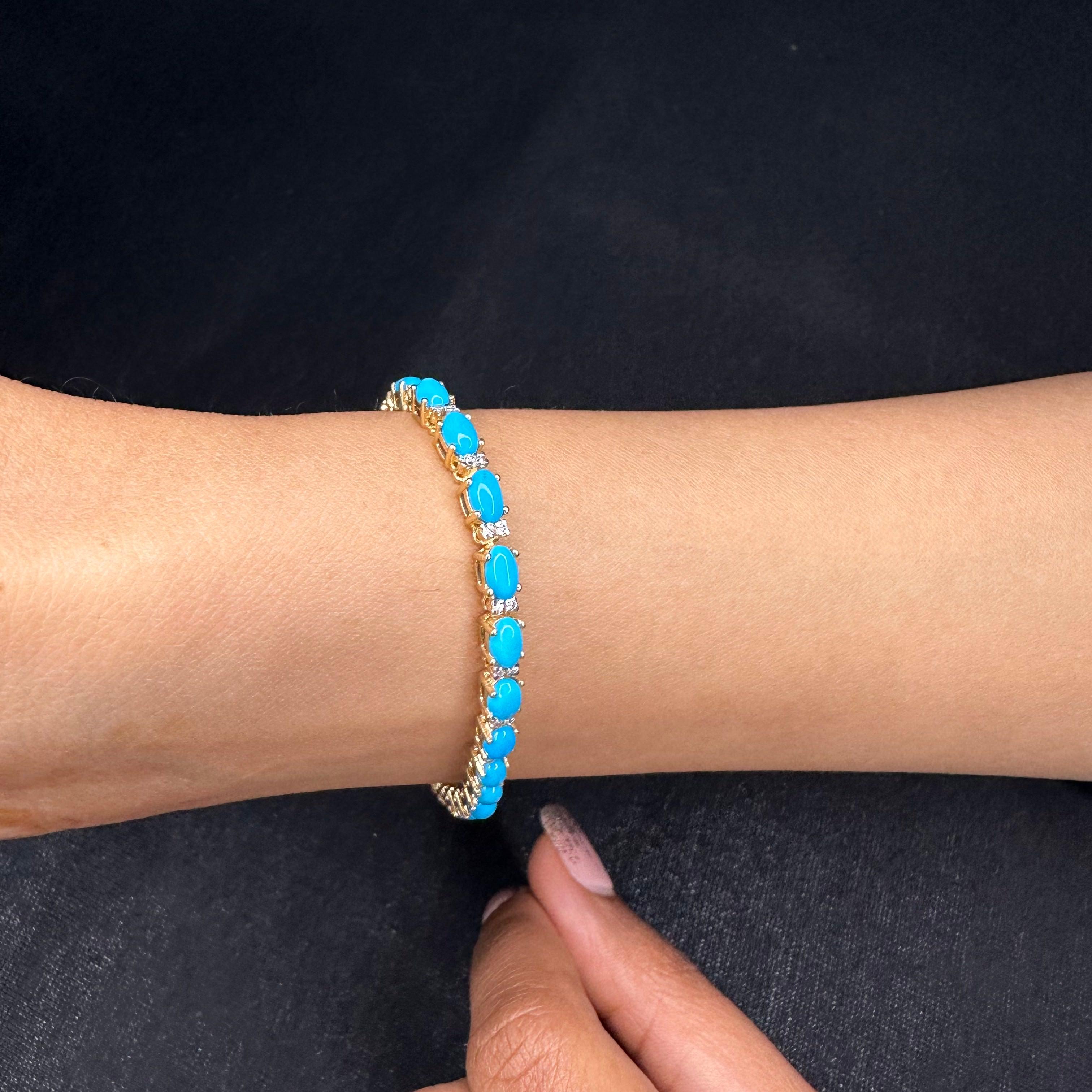 7.46ct Natural Turquoise Diamond Fine Bracelet Crafted in 18k Solid Yellow Gold In New Condition For Sale In Houston, TX