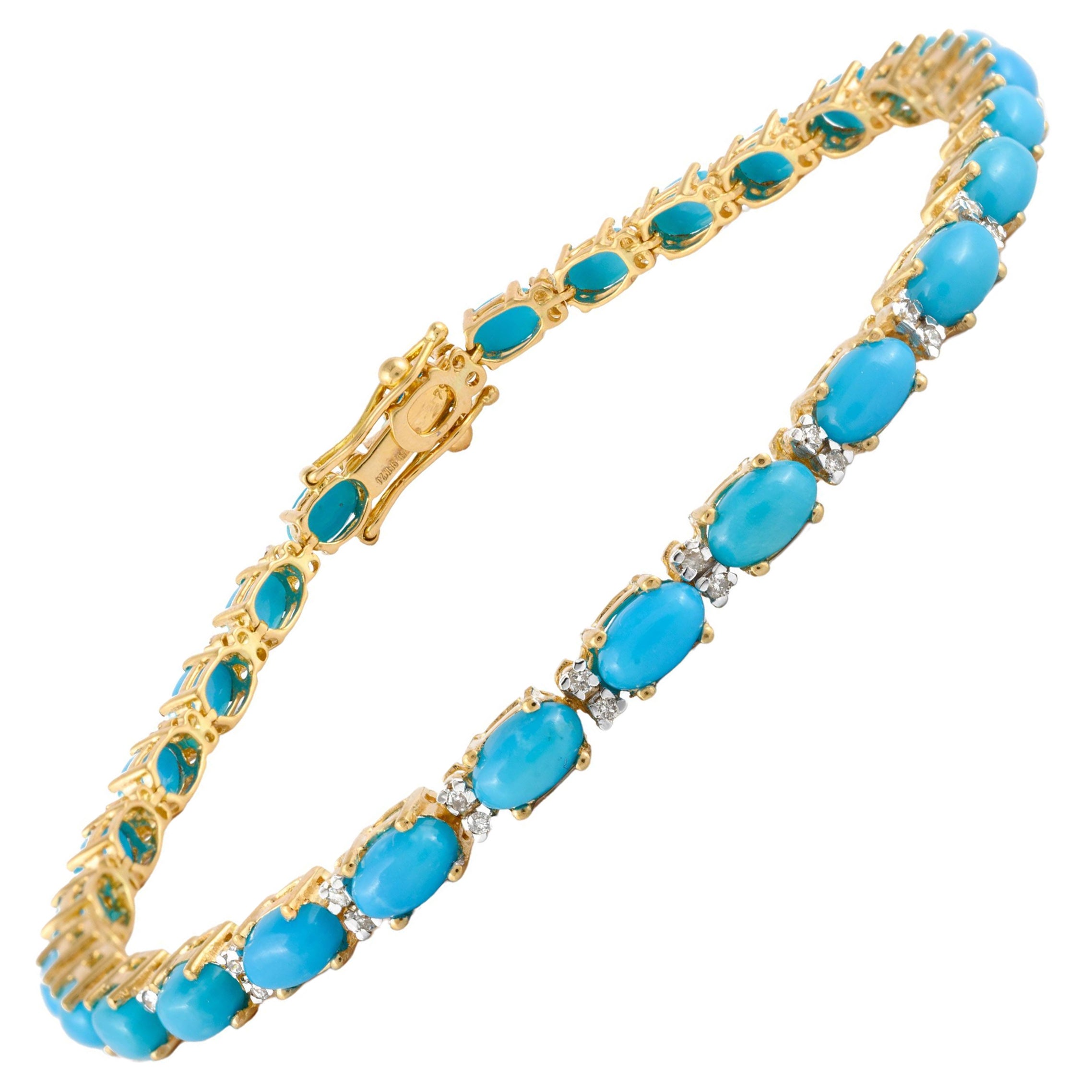 7.46ct Natural Turquoise Diamond Fine Bracelet Crafted in 18k Solid Yellow Gold