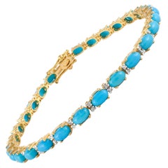 Pulsera elegante con diamantes turquesa naturales de 7,46 ct, elaborada en oro amarillo macizo de 18 k