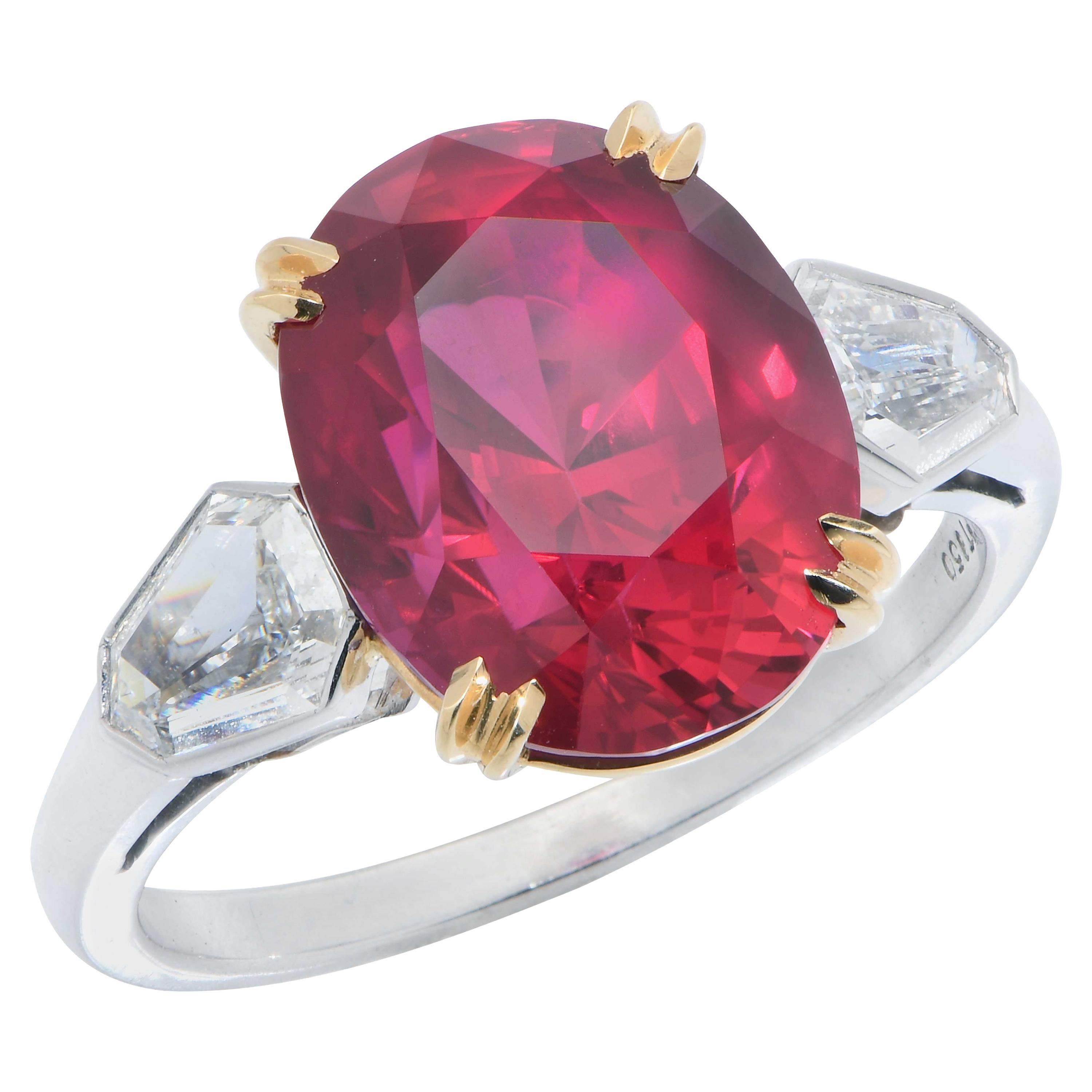 Mozambique Ruby and Diamond Ring 7.47 Carat GRS Graded No Heat Pigeon's Blood  For Sale