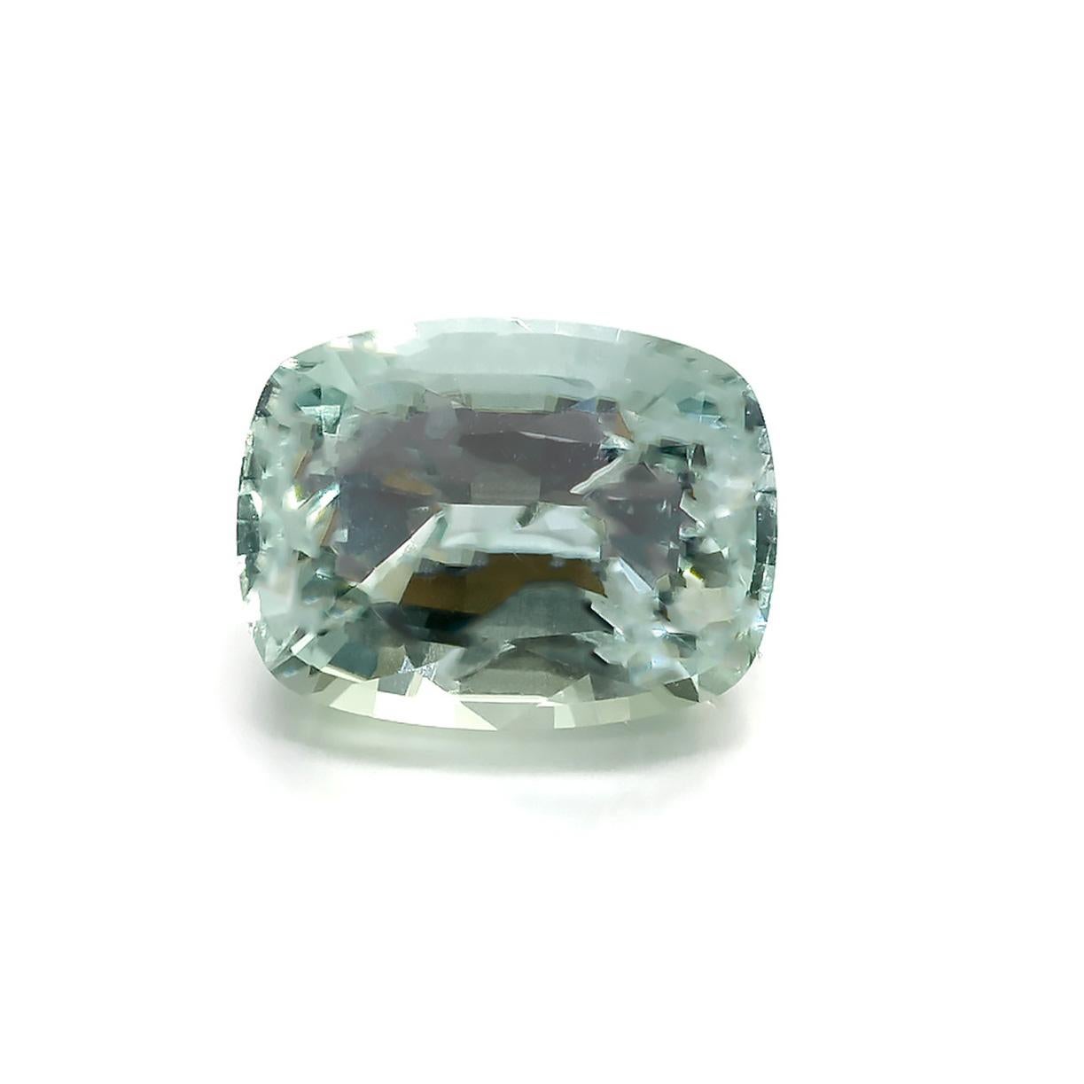 Unique Custom cut, 7.47carat mint green Tourmaline. Excellent brilliance and lots of reflection. Gemstones can be hard to get the exact color in 

1 cushion cut tourmaline, approx. total weight: 7.47cts   13.8x10.43x7.69mm 