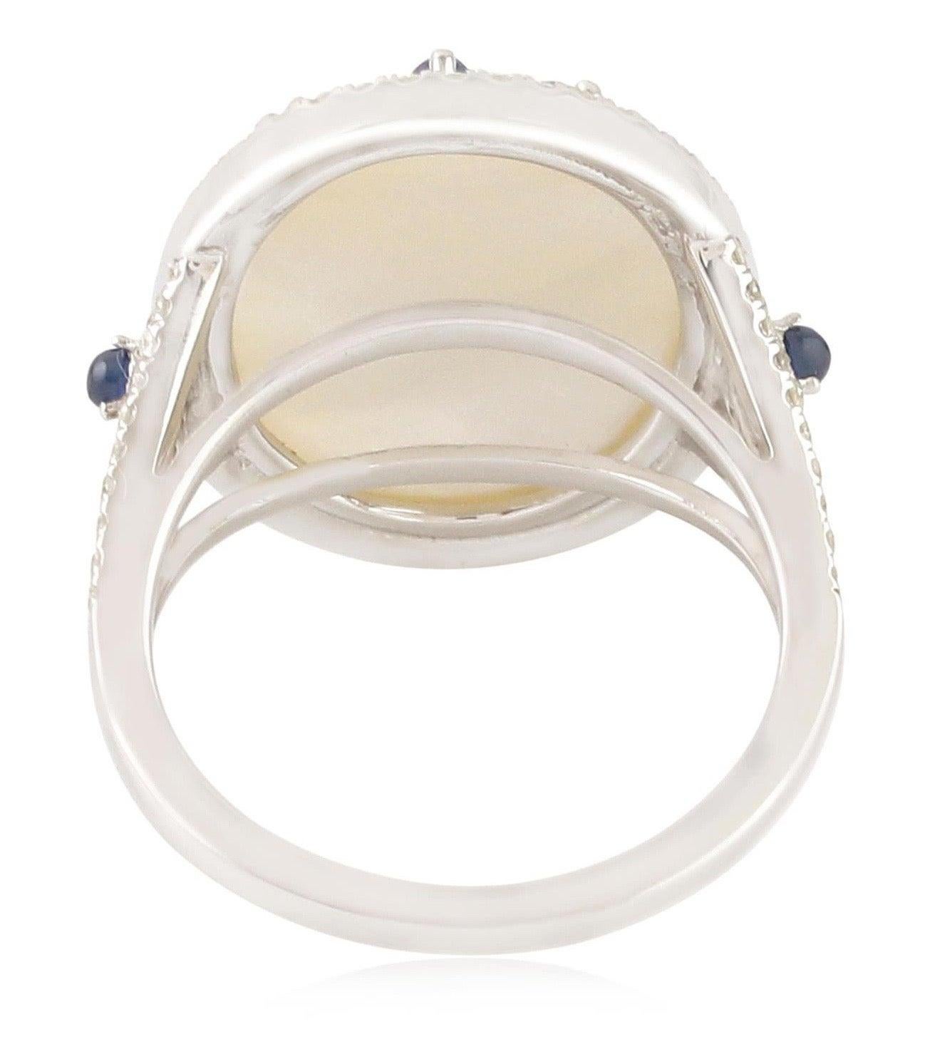 For Sale:  7.47 Carat Mother of Pearl Blue Sapphire Diamond 14 Karat Gold Cocktail Ring 3