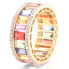 7.47 Carat Multi Color Sapphire and Diamond Eternity Ring Set in 18 Karat Gold