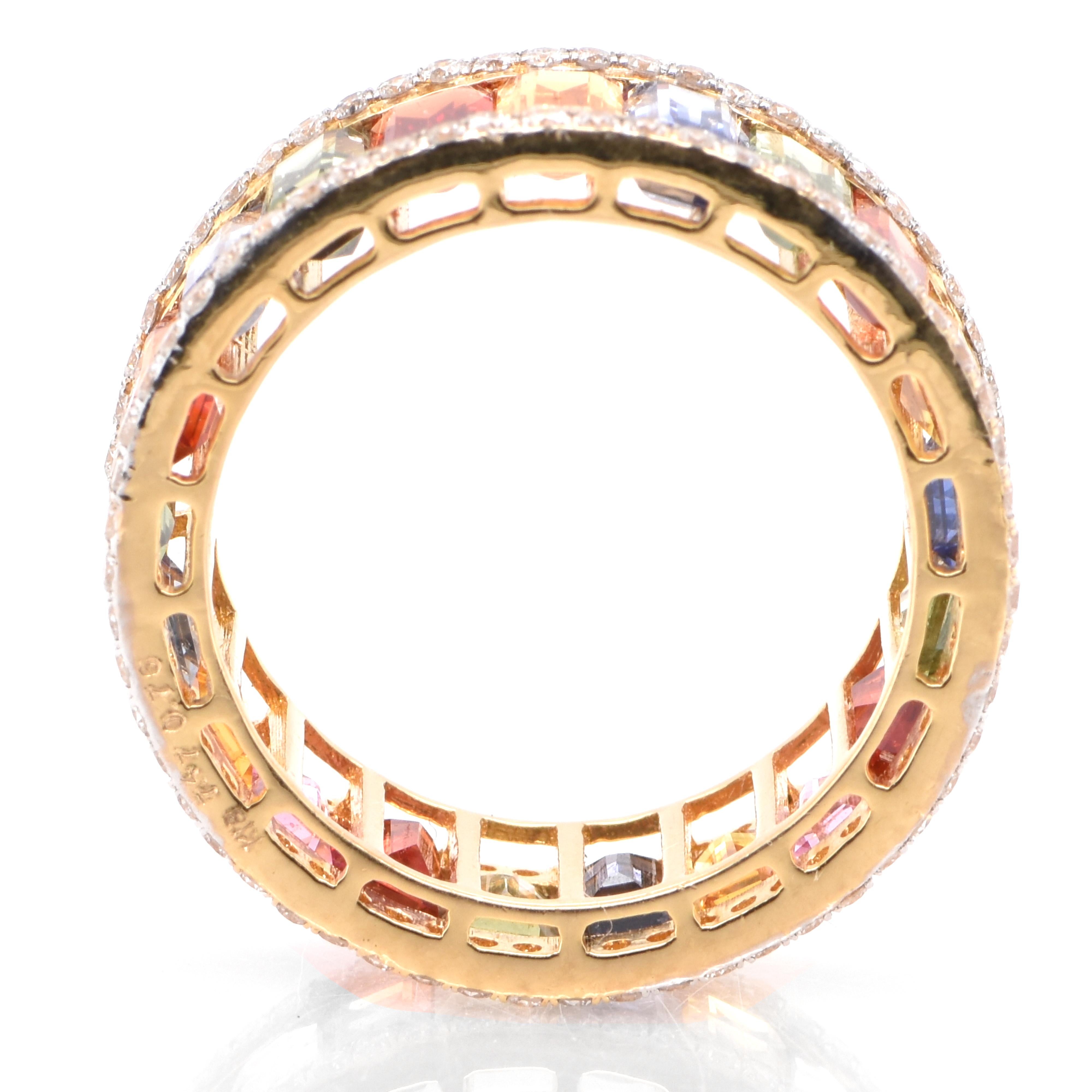 7.47 Carat Multi Color Sapphire and Diamond Eternity Ring Set in 18 Karat Gold In New Condition For Sale In Tokyo, JP