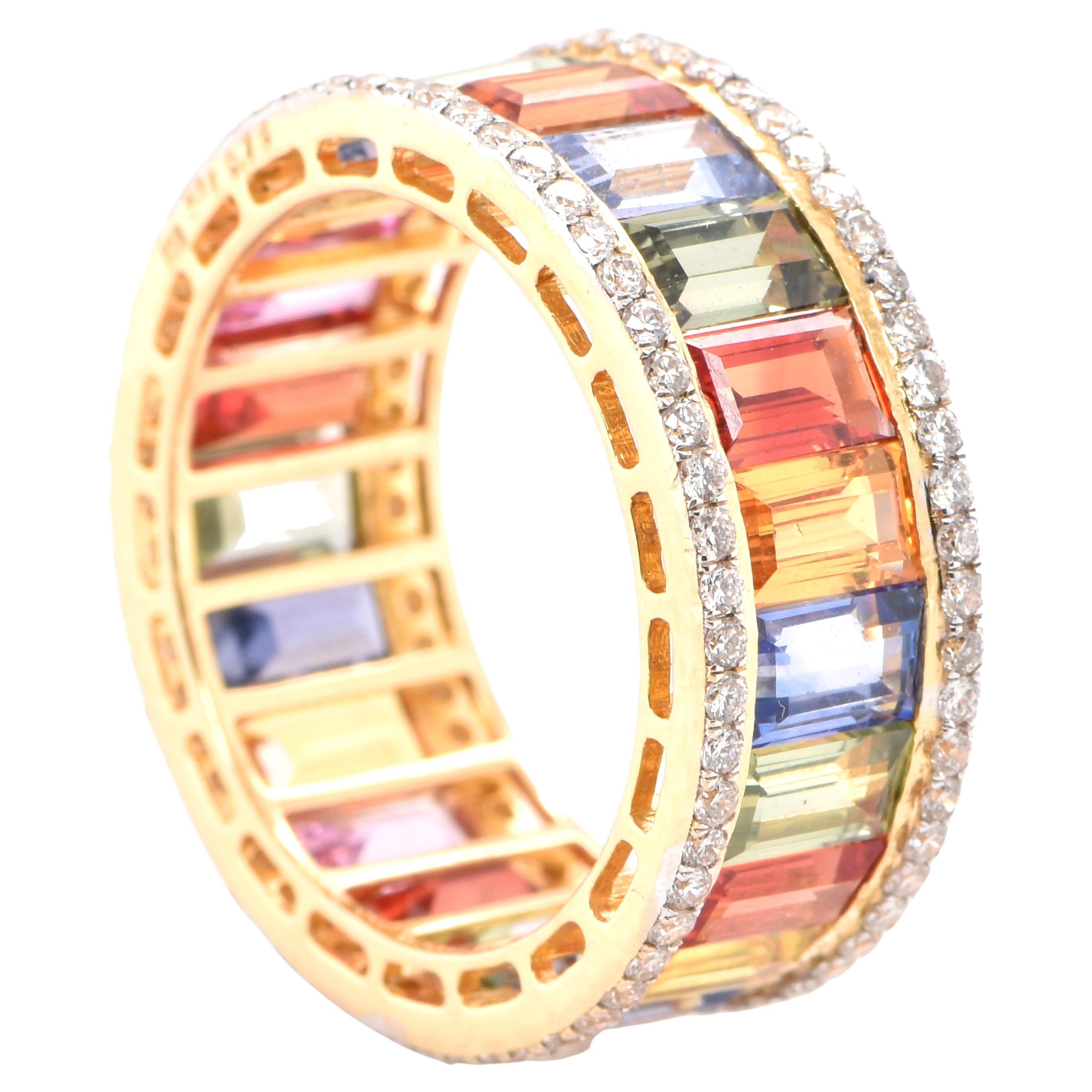 7.47 Carat Multi Color Sapphire and Diamond Eternity Ring Set in 18 Karat Gold For Sale