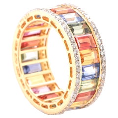 7.47 Carat Multi Color Sapphire and Diamond Eternity Ring Set in 18 Karat Gold