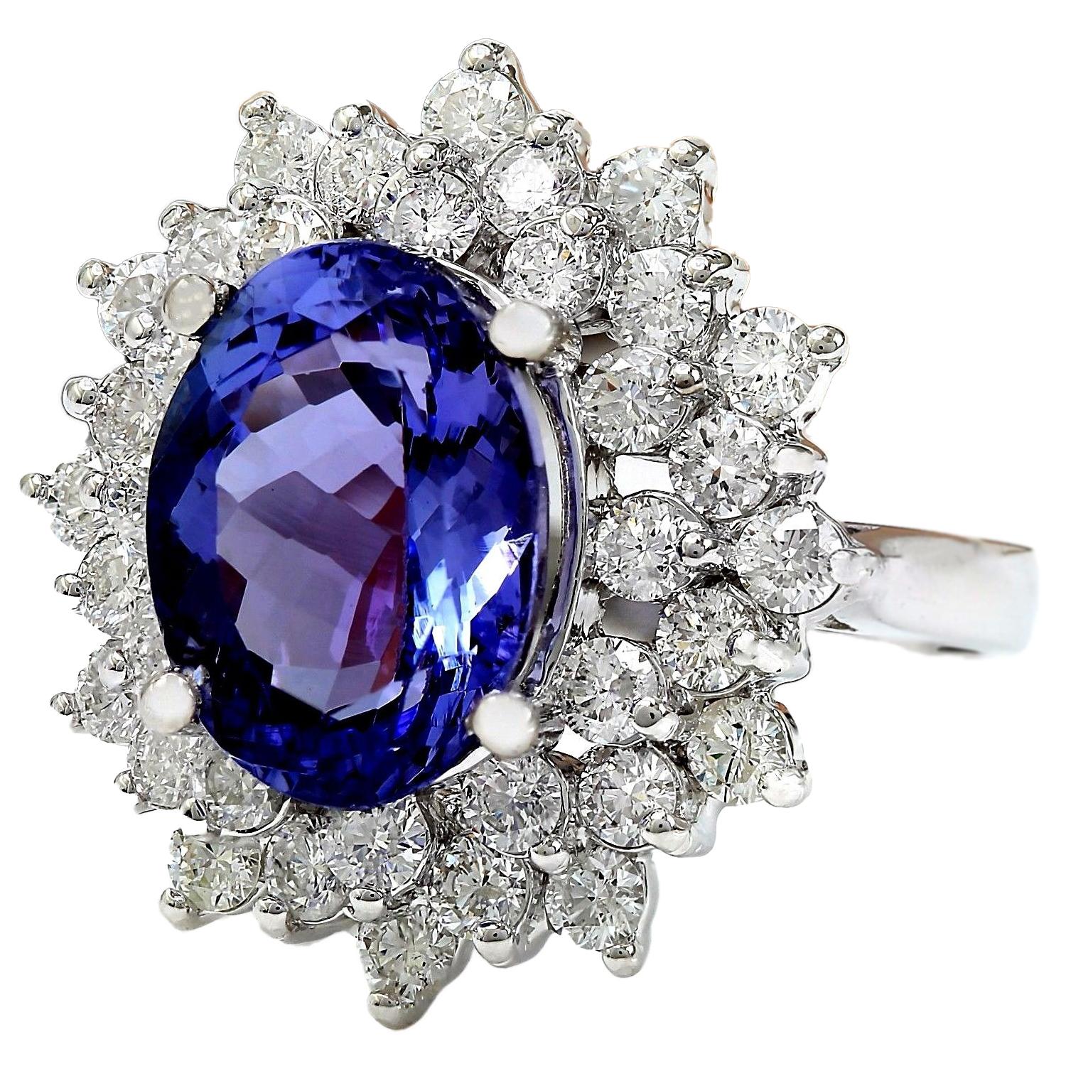 Introducing our exquisite 7.47 Carat Tanzanite Ring, crafted in luxurious 14K White Gold. This captivating piece features a dazzling oval-cut tanzanite stone weighing 5.50 carats, boasting dimensions of 12.00x10.00 mm, radiating elegance and