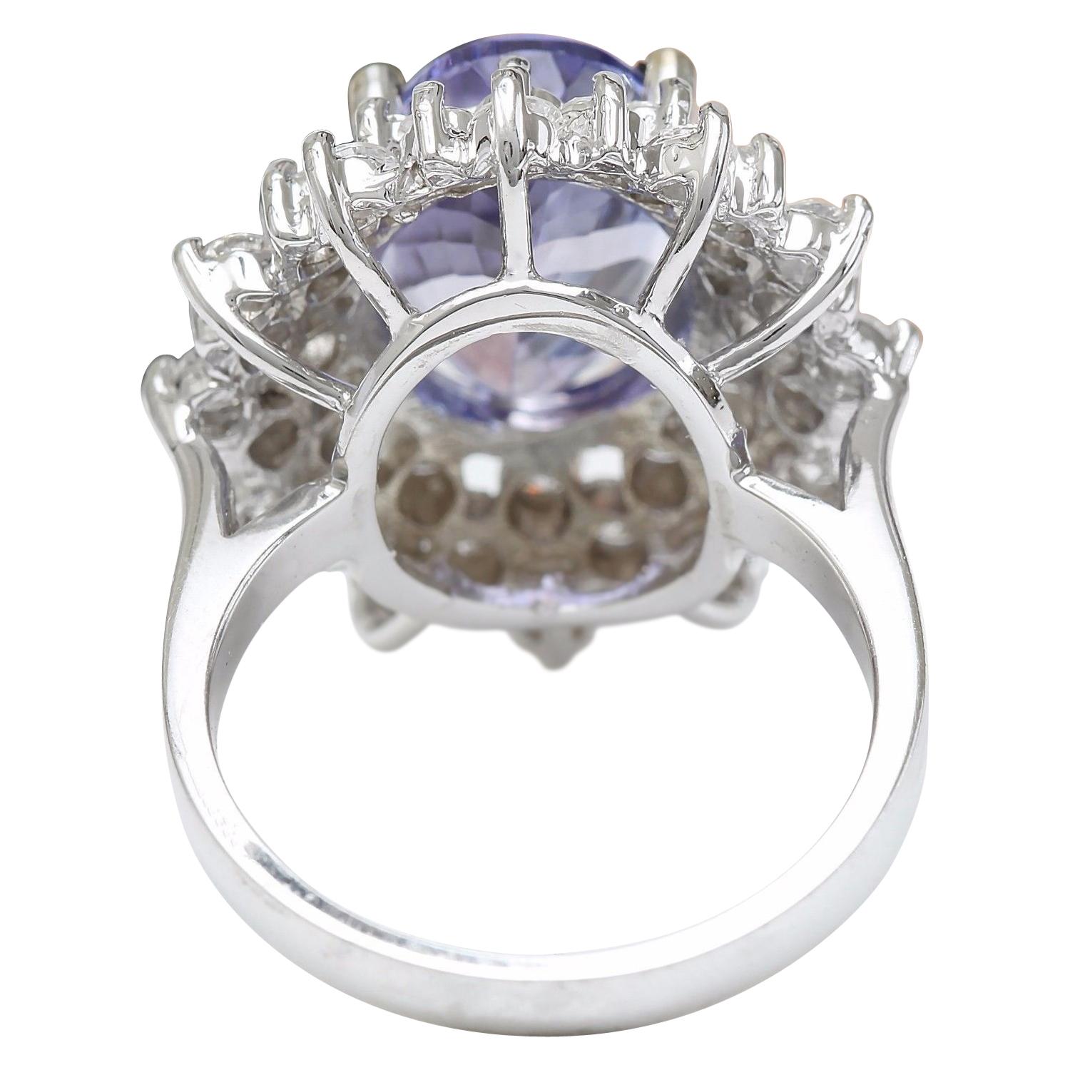 Oval Cut Stunning Natural Tanzanite Diamond Ring 14 Karat Solid White Gold For Sale