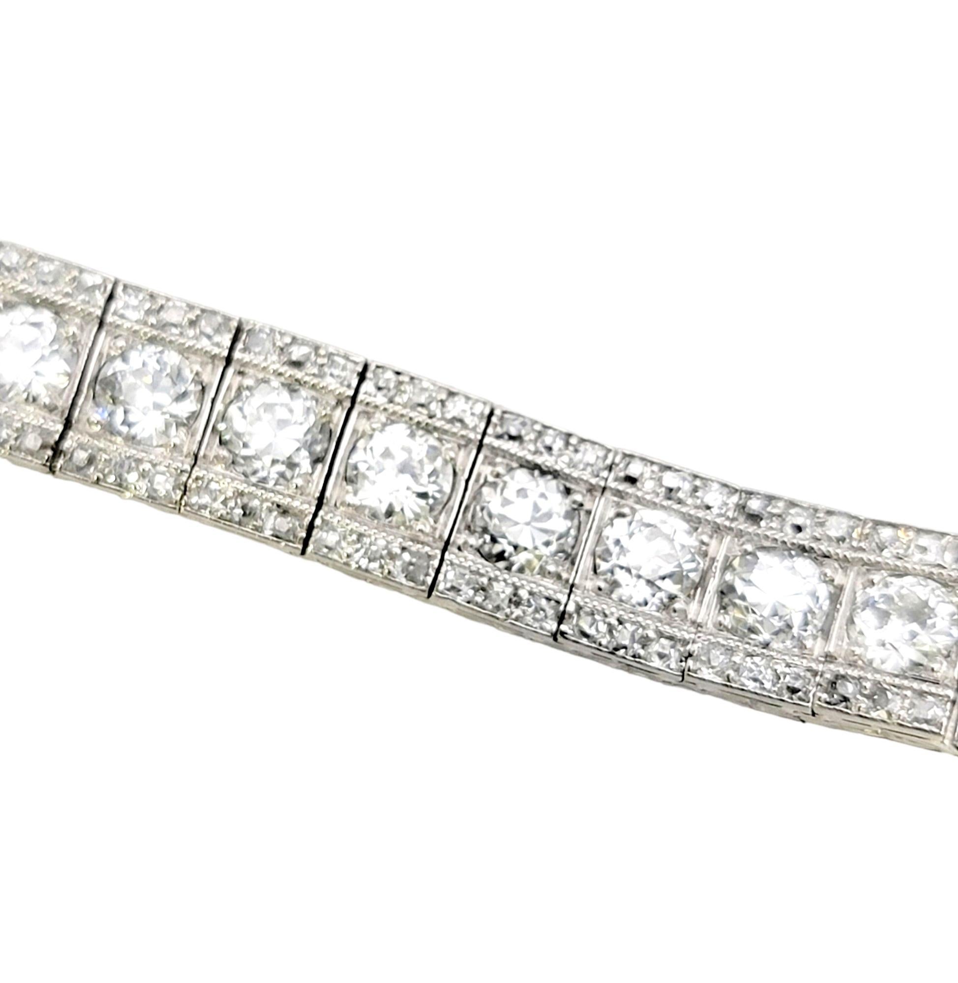 Round Cut 7.47 Carat Total Art Deco Early Modern Brilliant Diamond Platinum Line Bracelet 