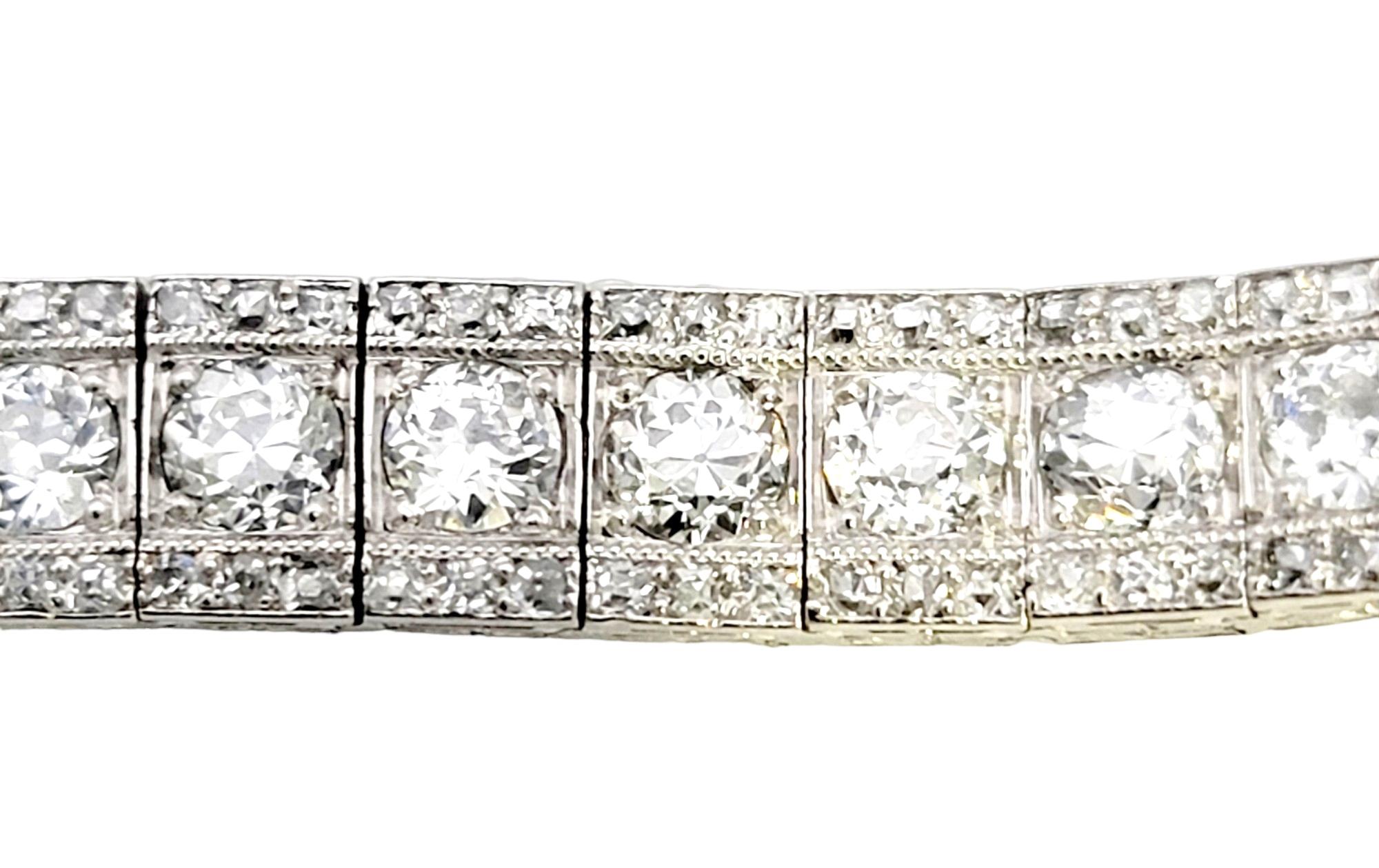 7.47 Carat Total Art Deco Early Modern Brilliant Diamond Platinum Line Bracelet  In Good Condition In Scottsdale, AZ