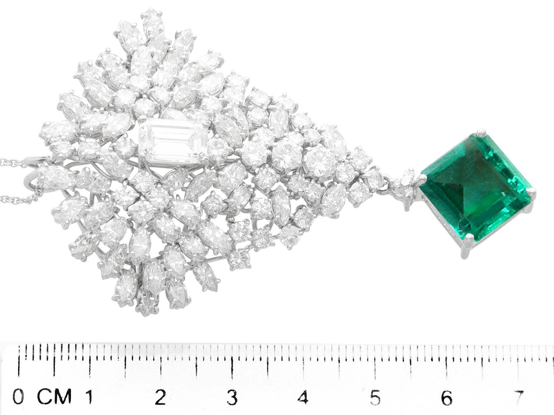 7.47 Carat Zambian Emerald and 14.50 Carat Diamond White Gold Brooch / Pendant For Sale 8