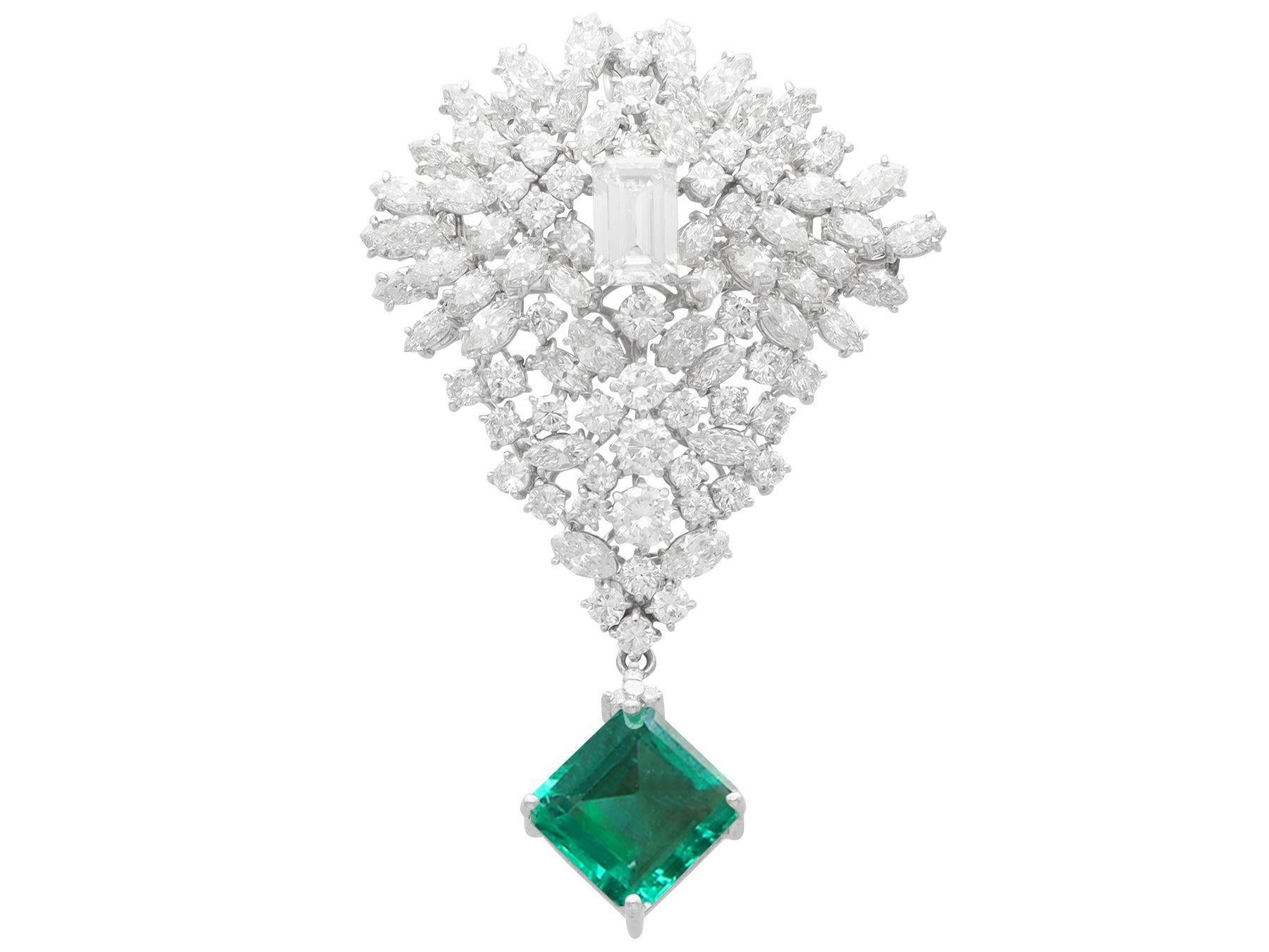 7.47 Carat Zambian Emerald and 14.50 Carat Diamond White Gold Brooch / Pendant For Sale 2