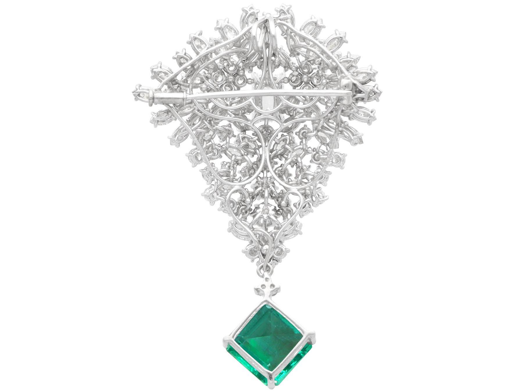 7.47 Carat Zambian Emerald and 14.50 Carat Diamond White Gold Brooch / Pendant For Sale 3