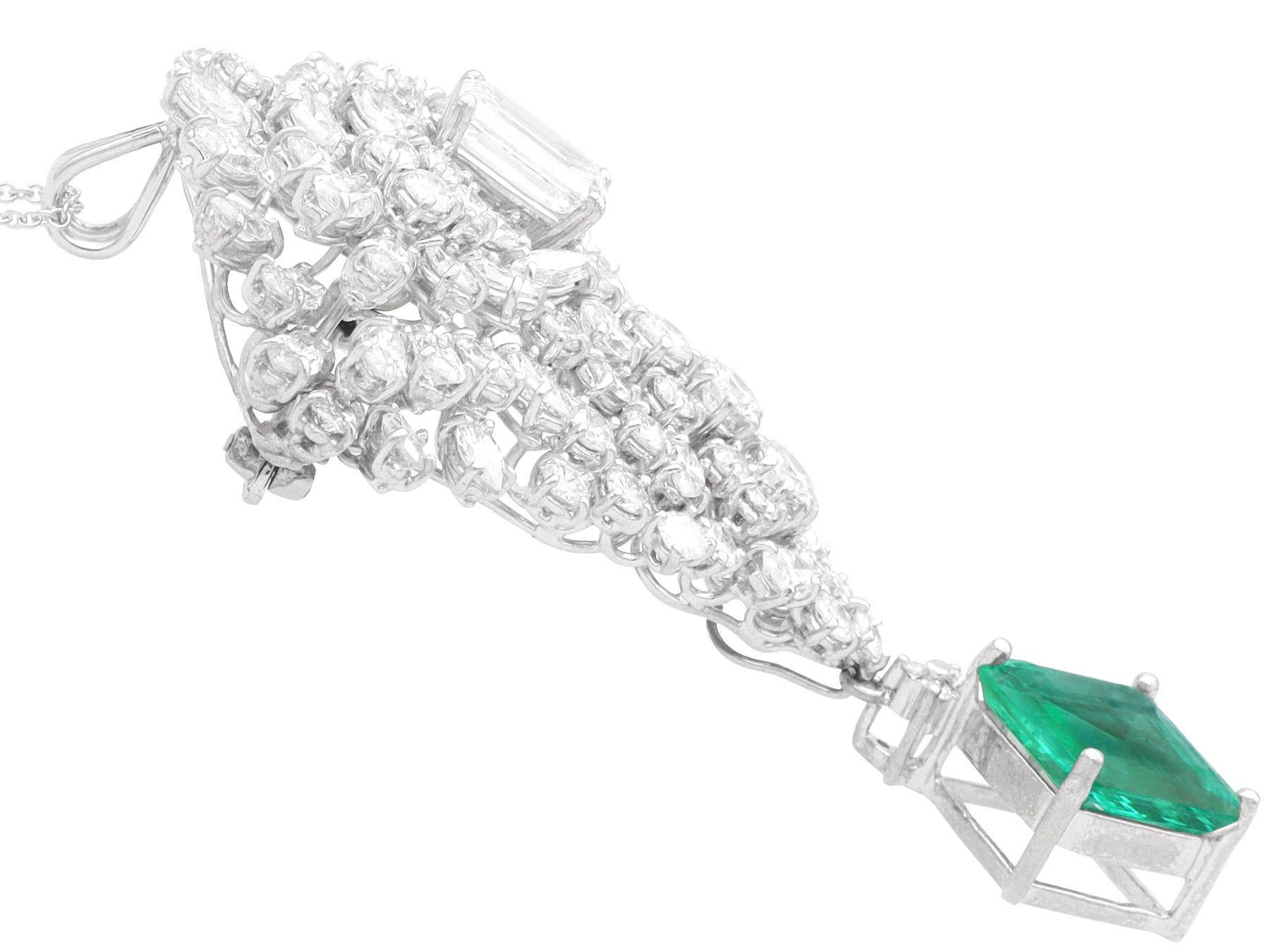 7.47 Carat Zambian Emerald and 14.50 Carat Diamond White Gold Brooch / Pendant For Sale 4