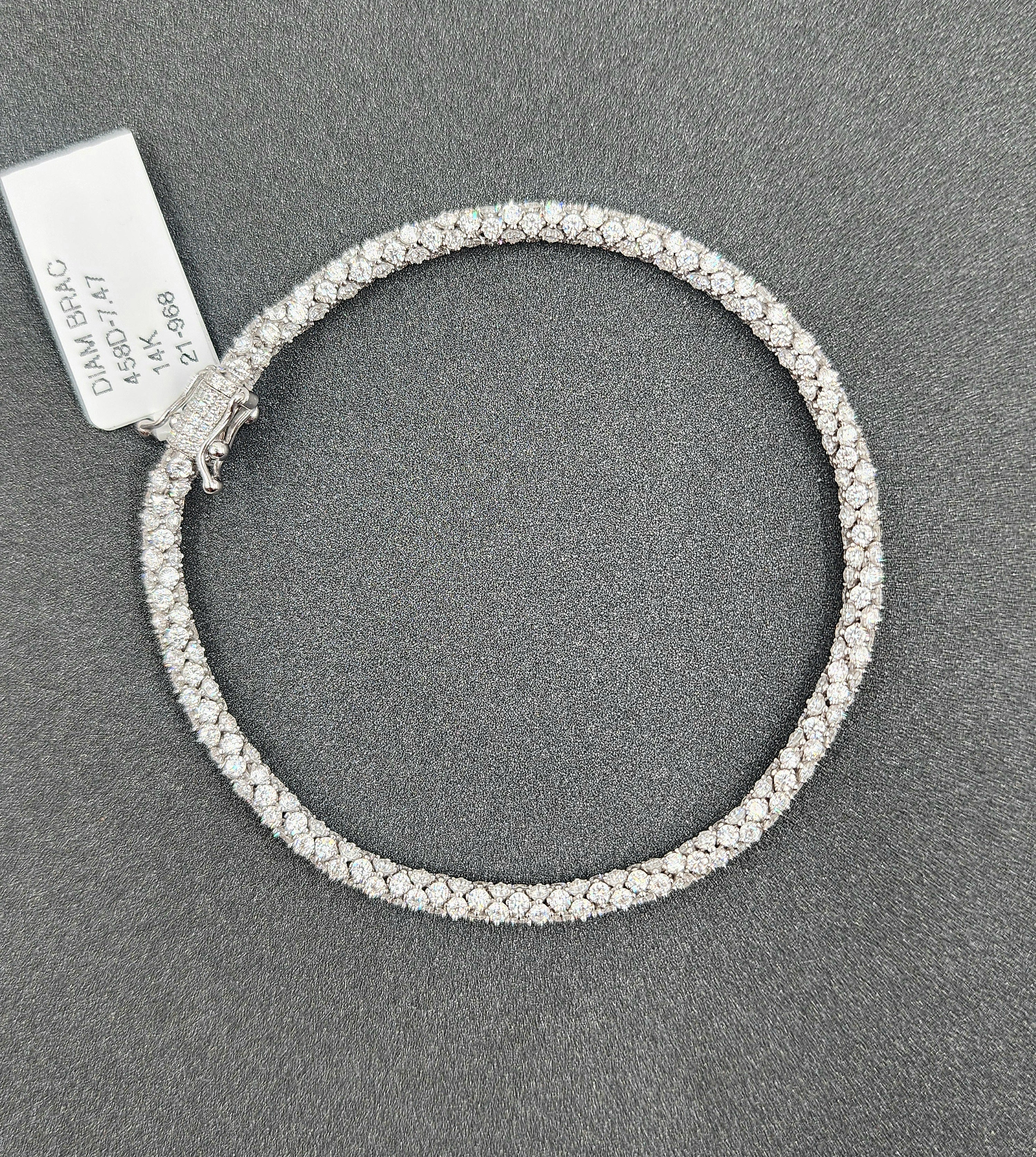 7,47 Karat Diamantarmband, 7 Zoll lang, aus 14k Weißgold im Angebot