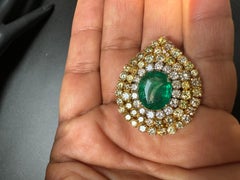7.47 Natural Zambian Emerald & 5.64 Cts Diamond 18 Karat Yellow Gold Ring Size 6