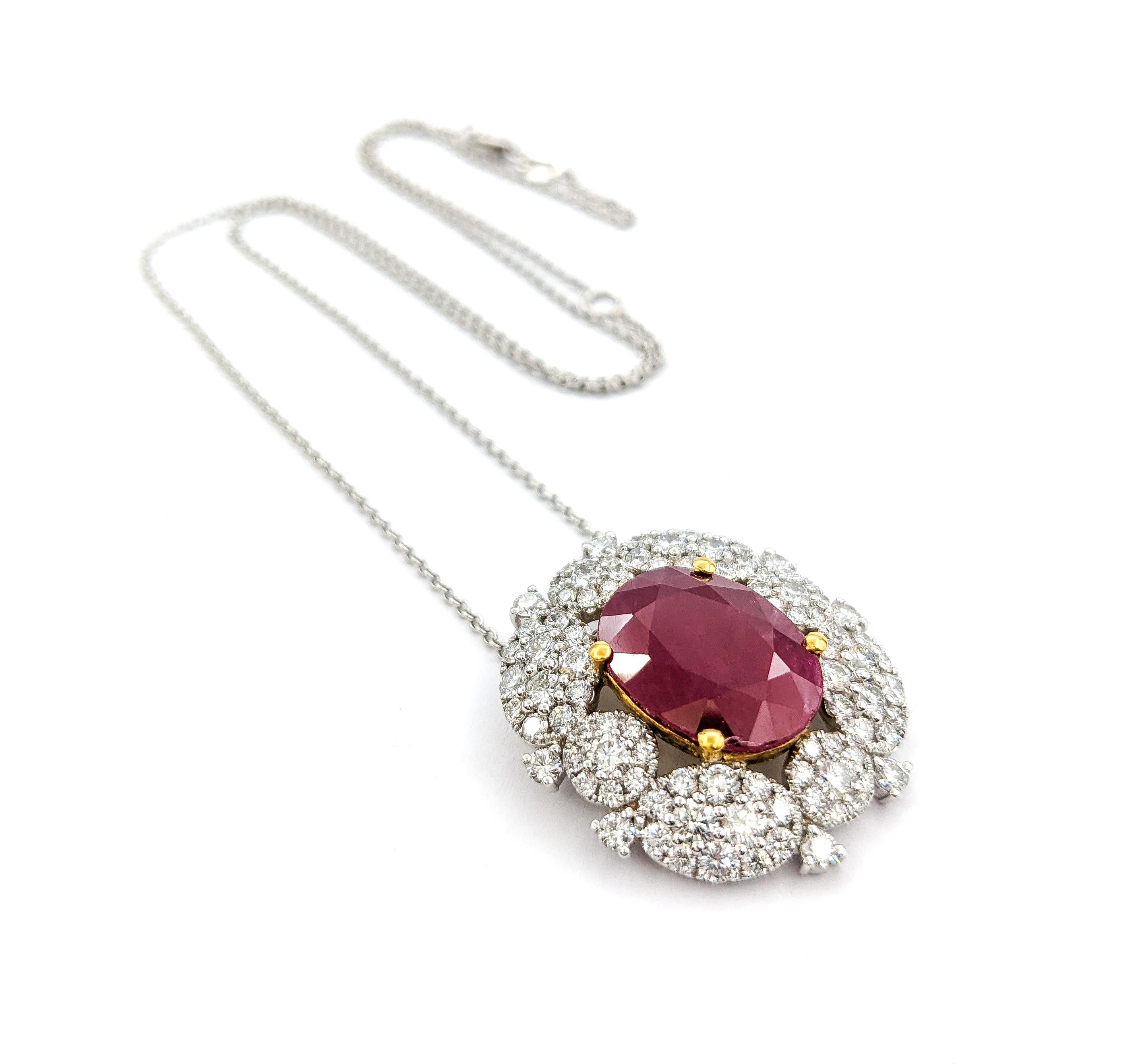7.47ct Heat-only Ruby & 2.83ctw Diamonds Pendant In Two-Tone Gold In Excellent Condition For Sale In Bloomington, MN