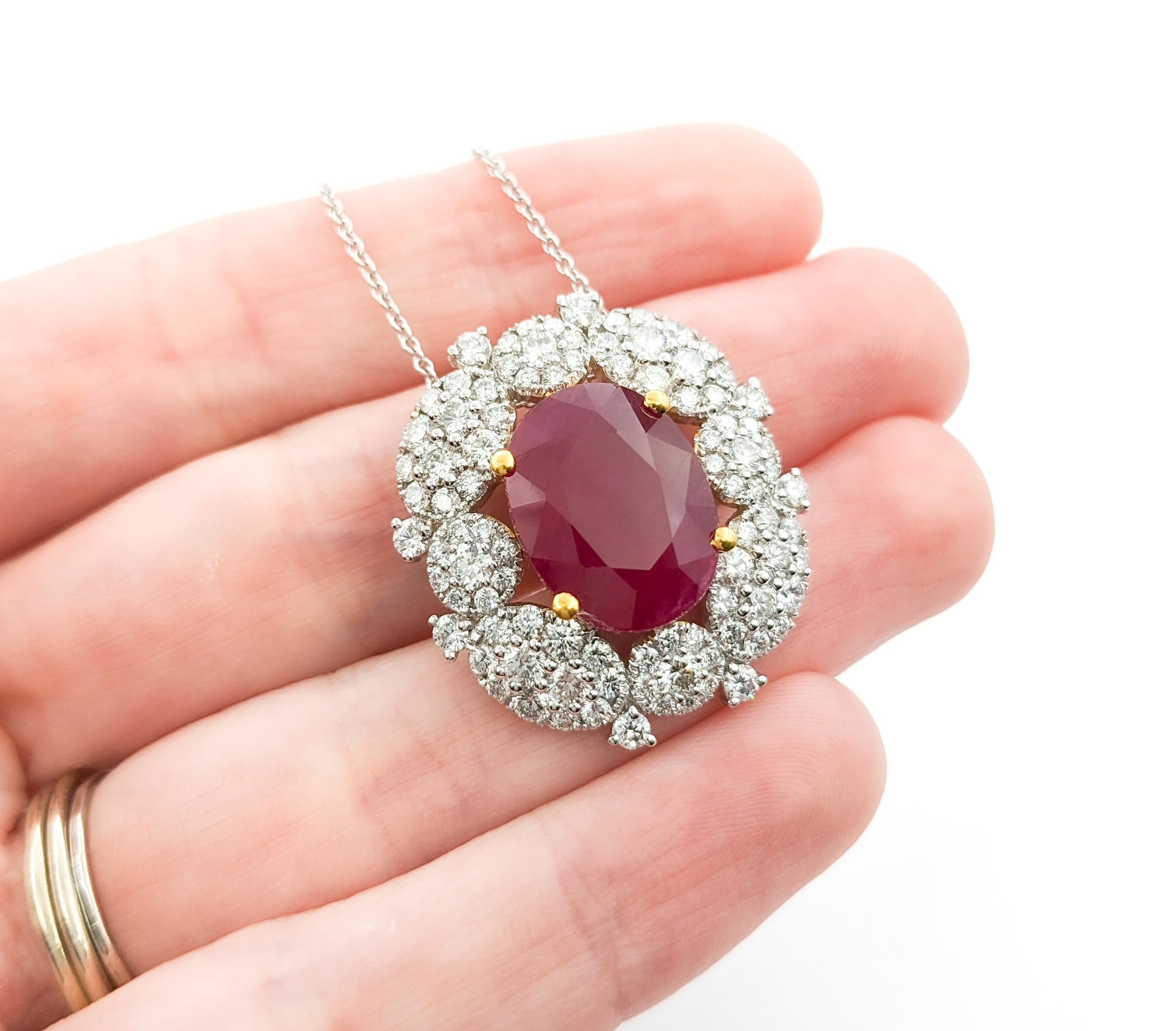 7.47ct Heat-only Ruby & 2.83ctw Diamonds Pendant In Two-Tone Gold For Sale 1