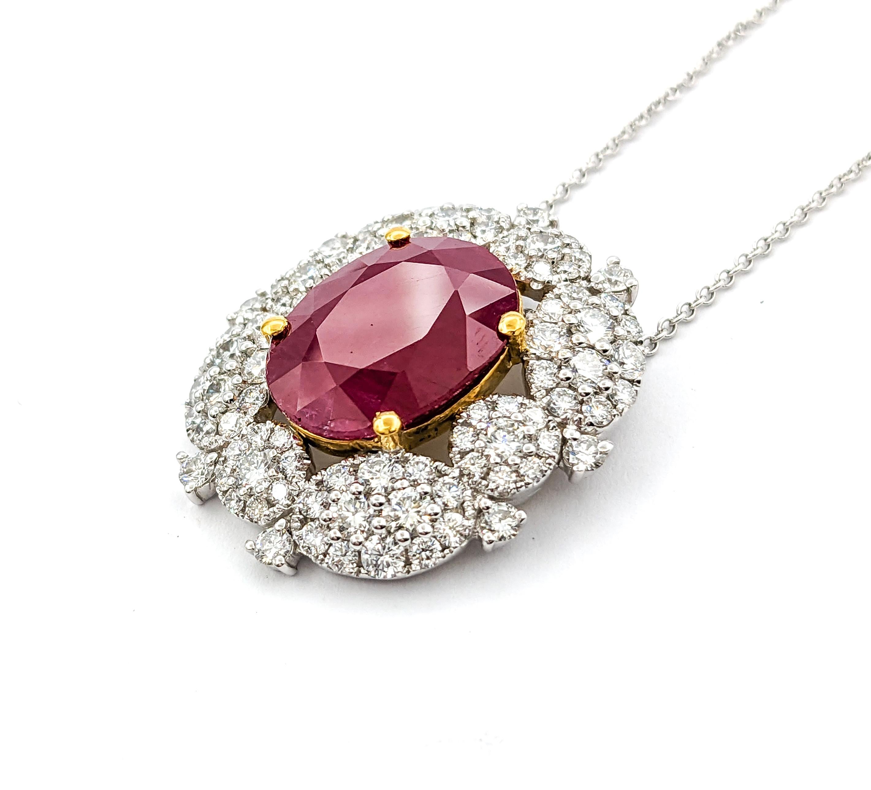 7.47ct Heat-only Ruby & 2.83ctw Diamonds Pendant In Two-Tone Gold For Sale 2
