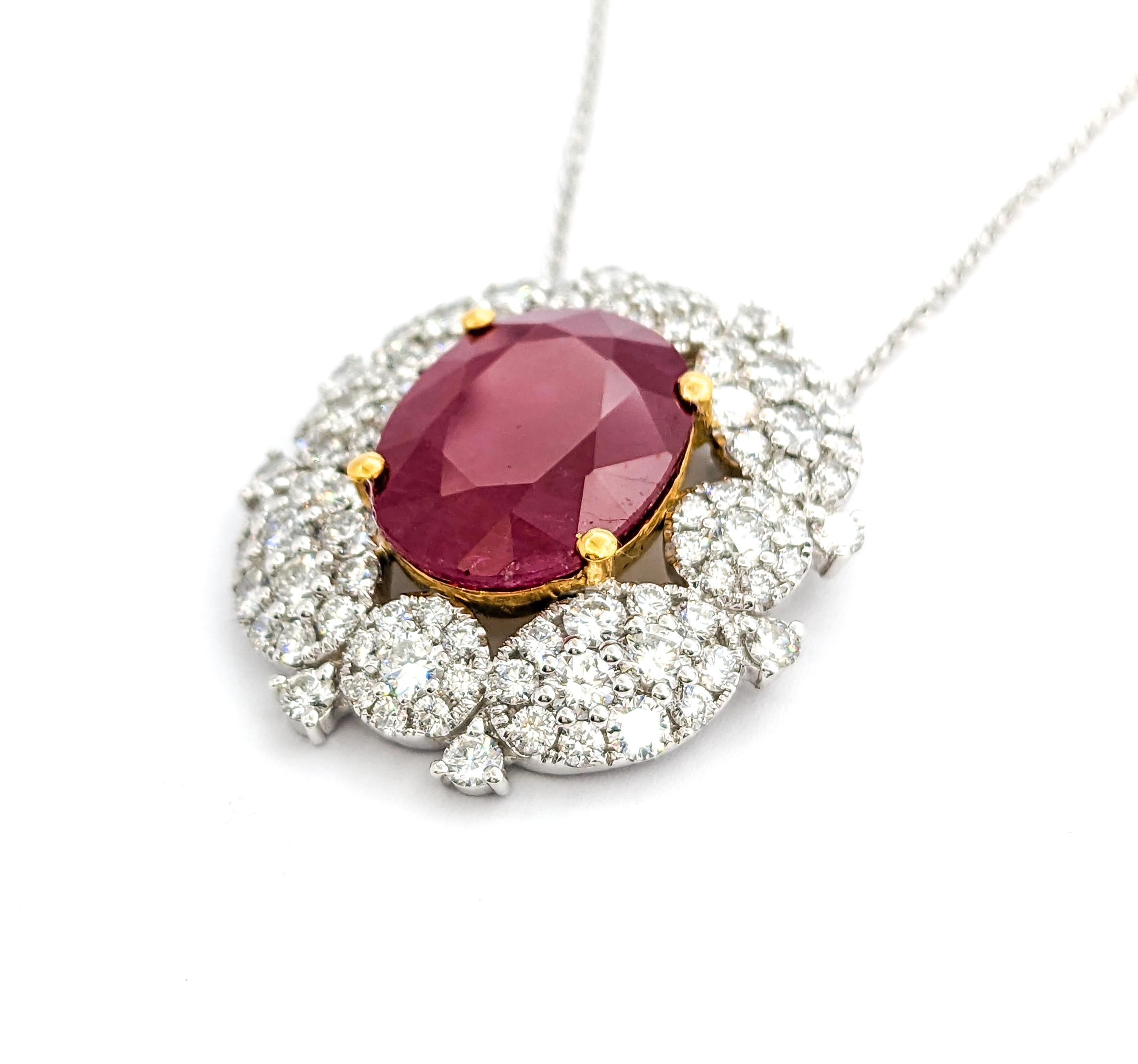 7.47ct Heat-only Ruby & 2.83ctw Diamonds Pendant In Two-Tone Gold For Sale 3