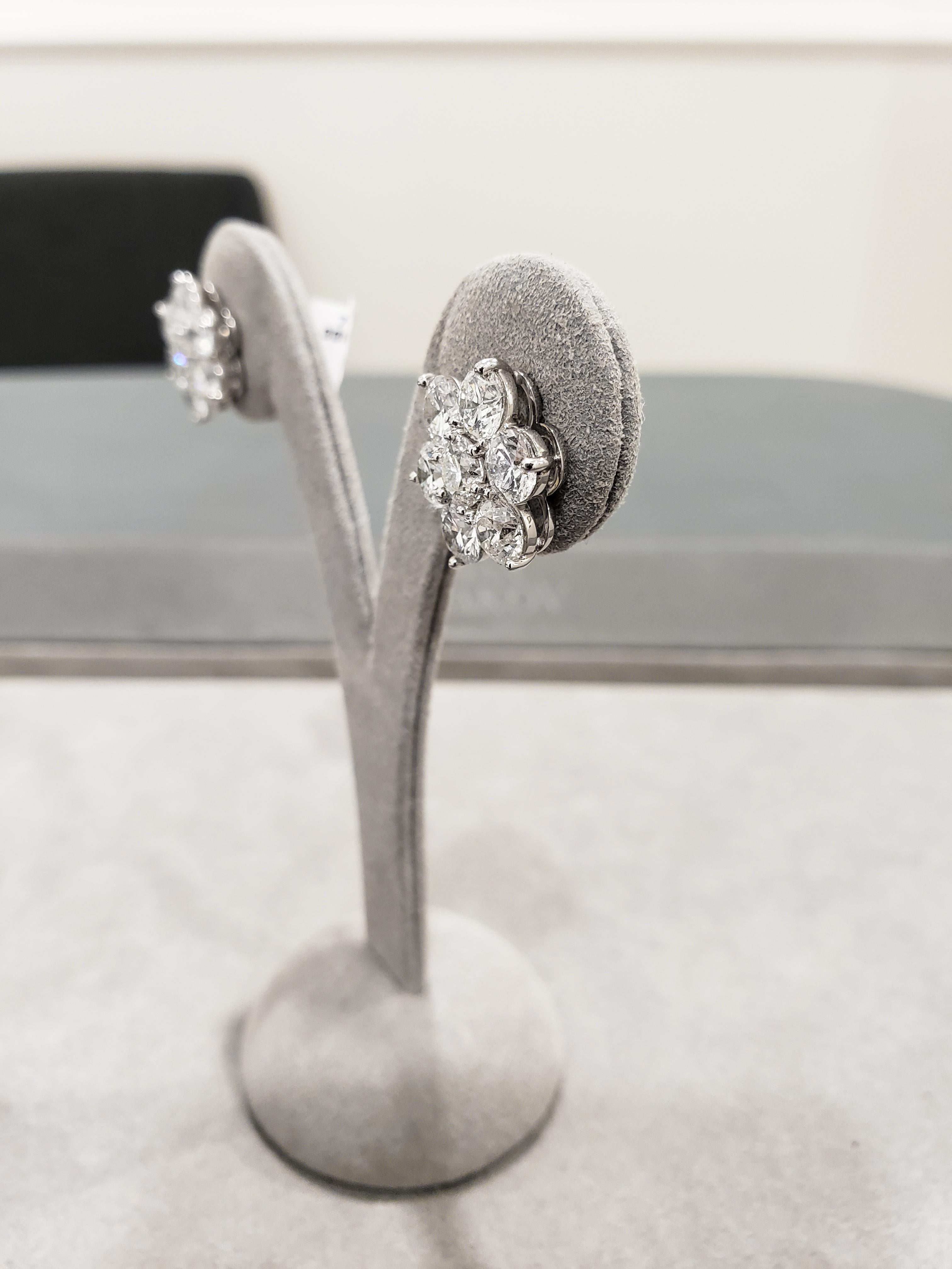 Roman Malakov 7.48 Carats Total Brilliant Round Cut Diamond Flower Stud Earrings For Sale 2