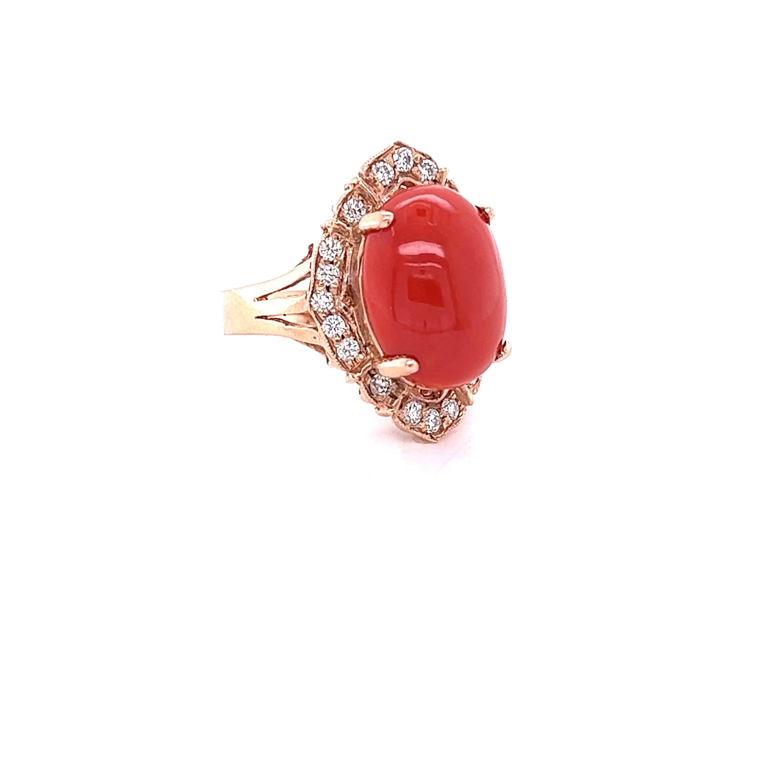 Contemporary 7.48 Carat Coral Diamond Rose Gold Cocktail Ring For Sale