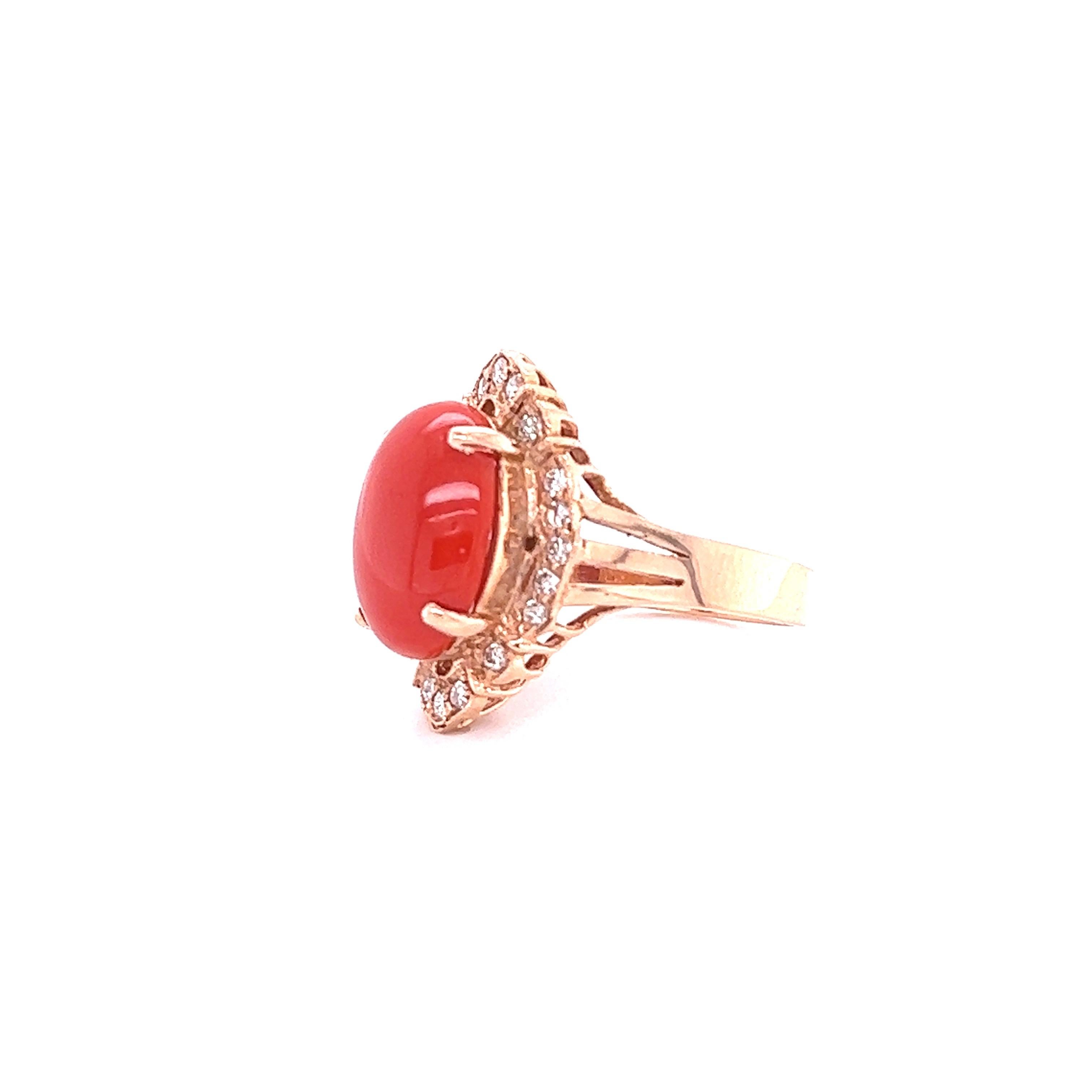 Oval Cut 7.48 Carat Coral Diamond Rose Gold Cocktail Ring For Sale