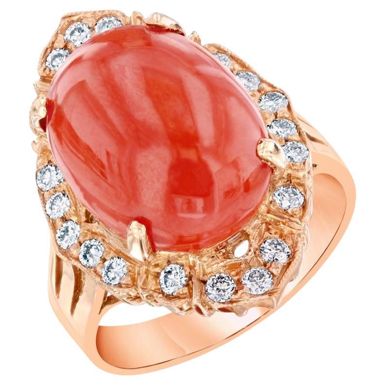 Bague cocktail en or rose avec diamants et corail de 7,48 carats