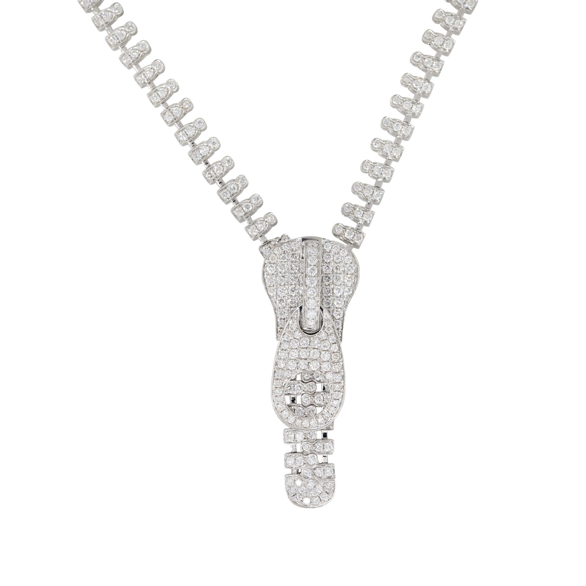 Round Cut 7.48 Carat Diamond Extra Long Functional Zipper Necklace 18 Karat In Stock For Sale