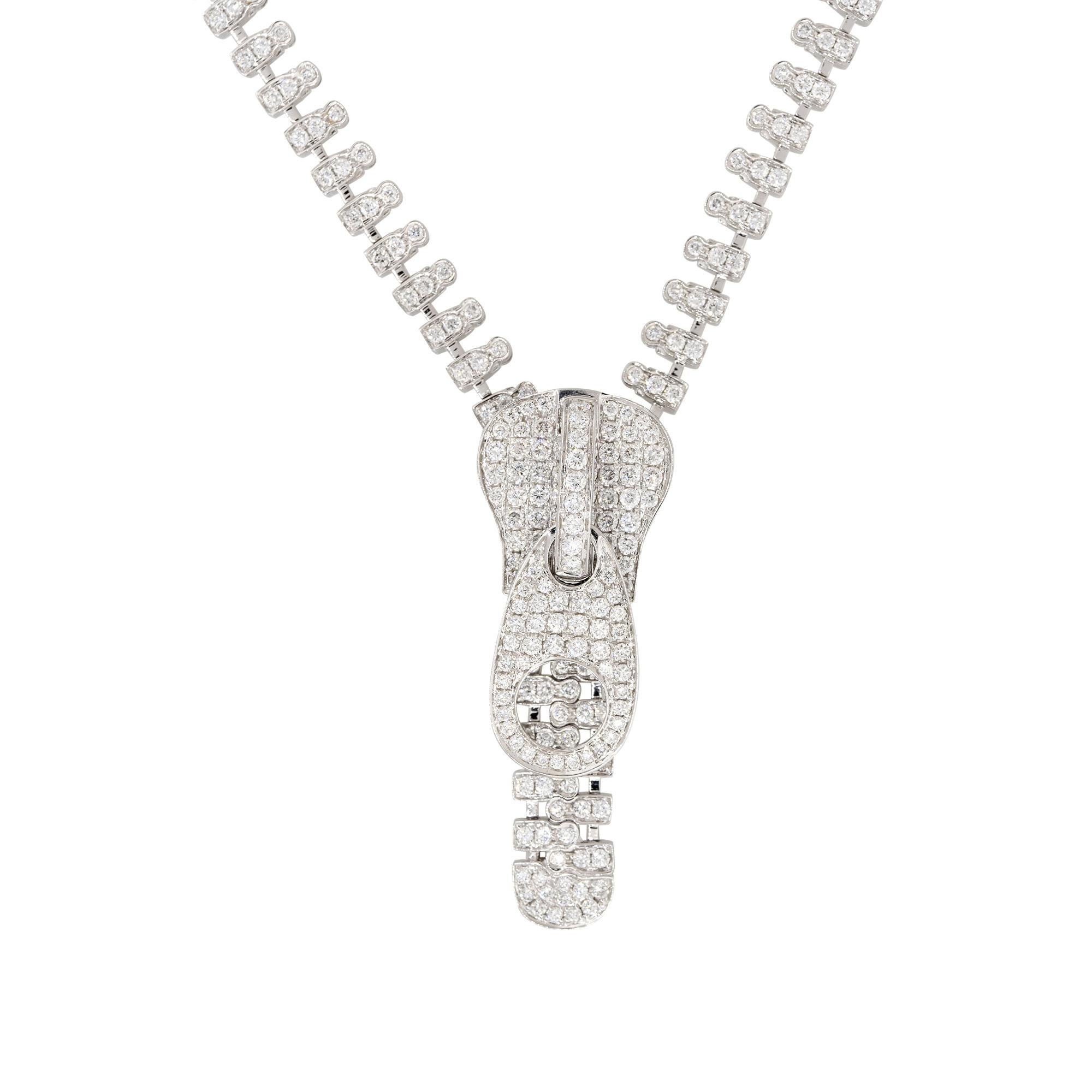 7.48 Carat Diamond Extra Long Functional Zipper Necklace 18 Karat In Stock In Excellent Condition For Sale In Boca Raton, FL