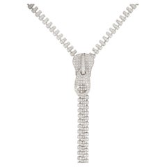 Antique 7.48 Carat Diamond Extra Long Functional Zipper Necklace 18 Karat In Stock