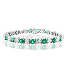 Bracelet tennis en or blanc 14 carats avec émeraudes et diamants de 7,48 carats