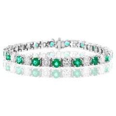 7.48 Carat Emerald and Diamond Tennis Bracelet in 14K White Gold